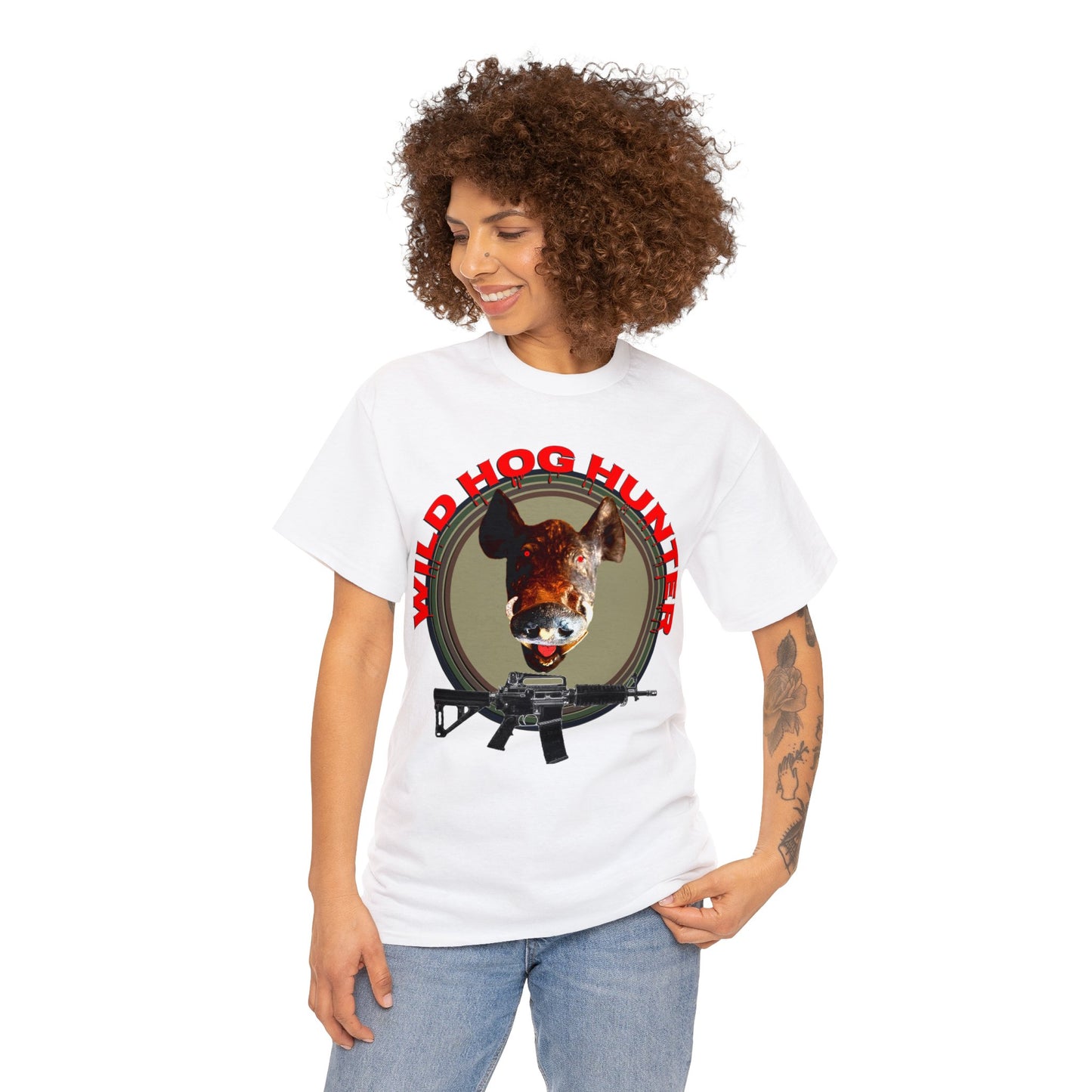 Wild Hog Hunter, Wild Hog, Hog Wild, Hog Boar Hunting Heavy Cotton Tee