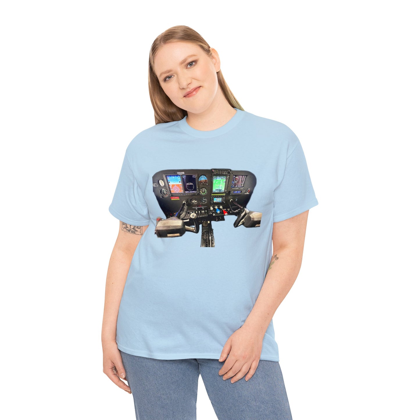Airplane Cockpit, Private Plane Cock Pit, Plane Instruments Heavy Cotton Tee
