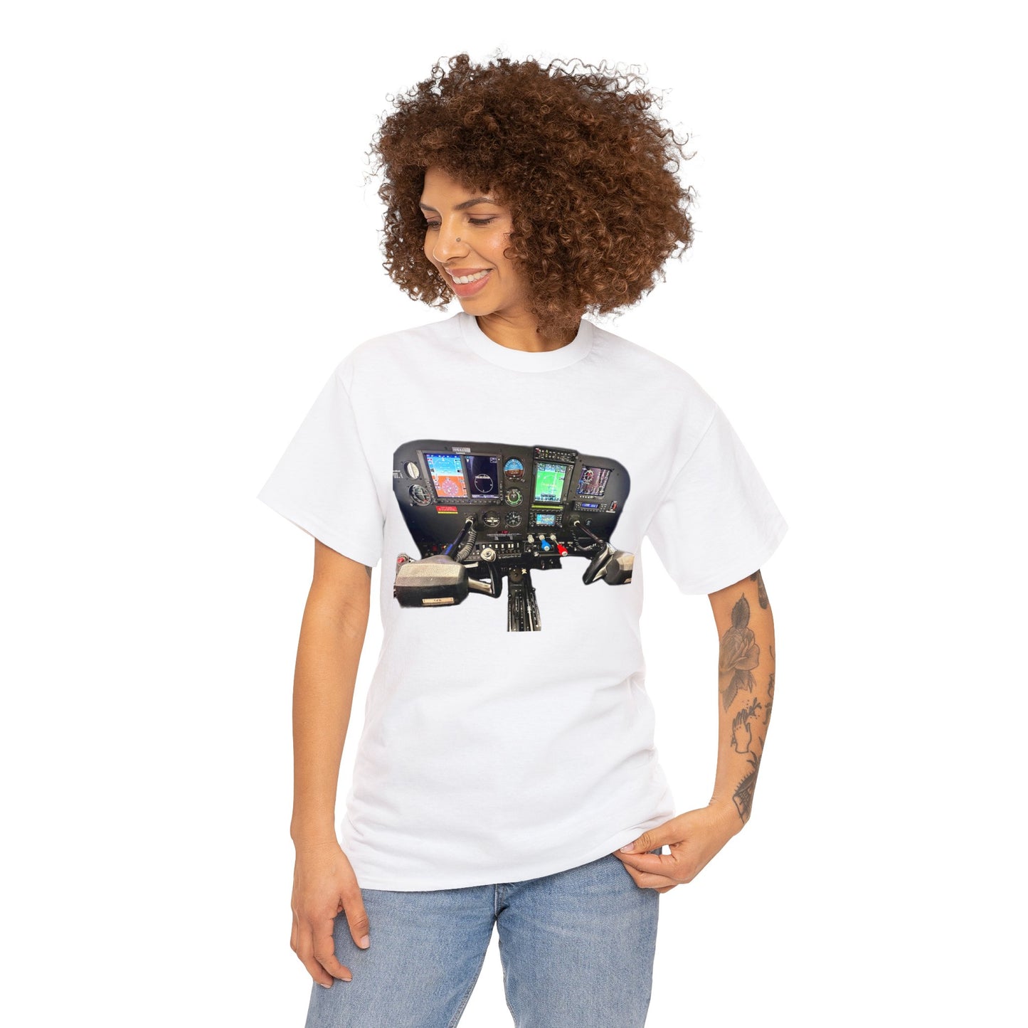 Airplane Cockpit, Private Plane Cock Pit, Plane Instruments Heavy Cotton Tee