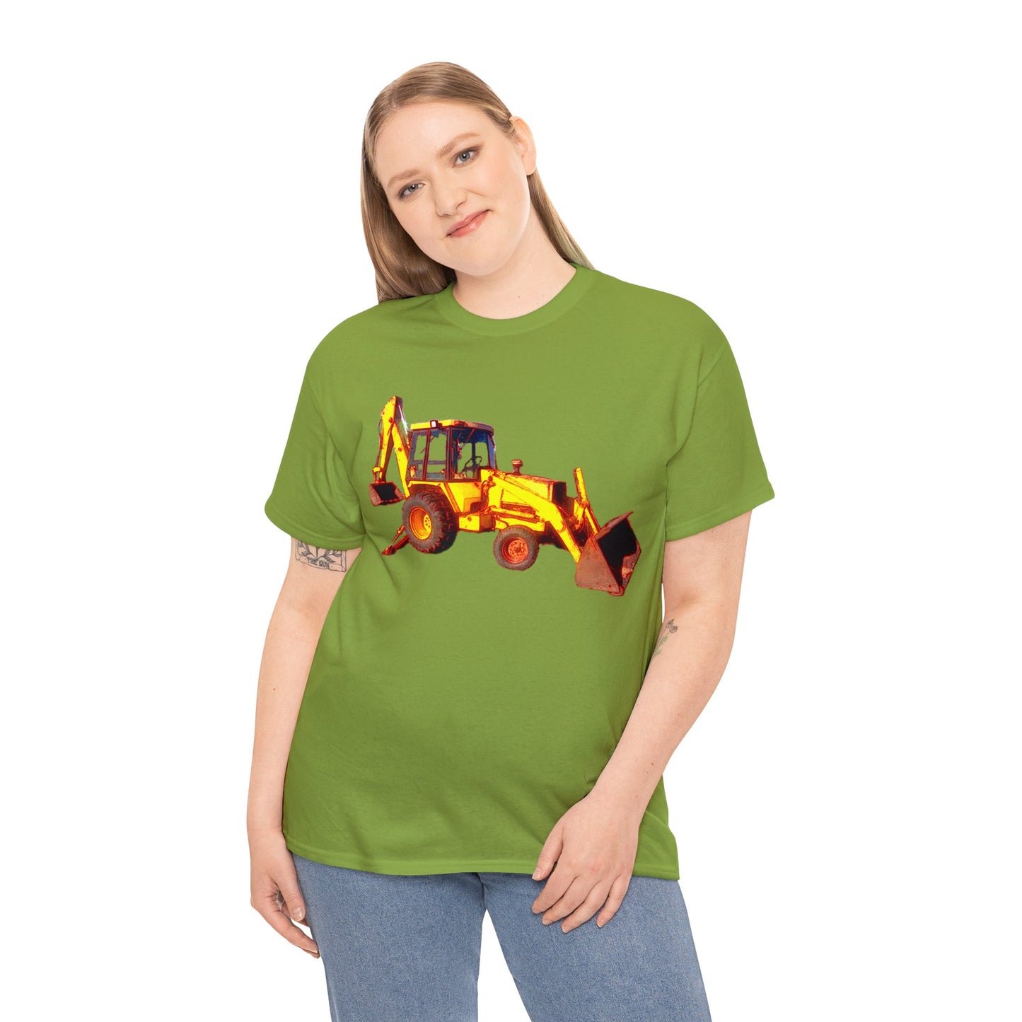 Back Hoe, Tractor, Bulldozer, Excavator, Construction, Under Construction Heavy Cotton Tee