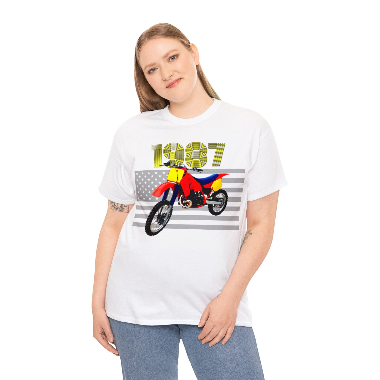 CR 500 Vintage Retro Motorcross Motocross Motorcycle American Flag Dirt Bike Heavy Cotton Tee