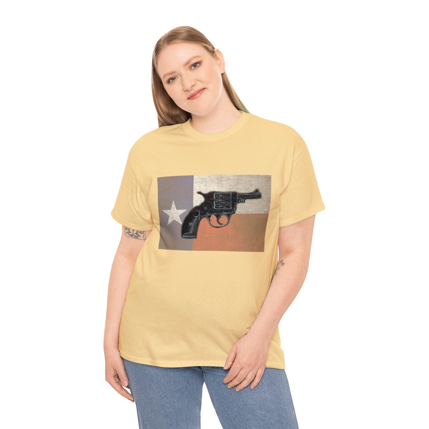 Vintage Pistol Revolver Texas Flag Heavy Cotton Tee