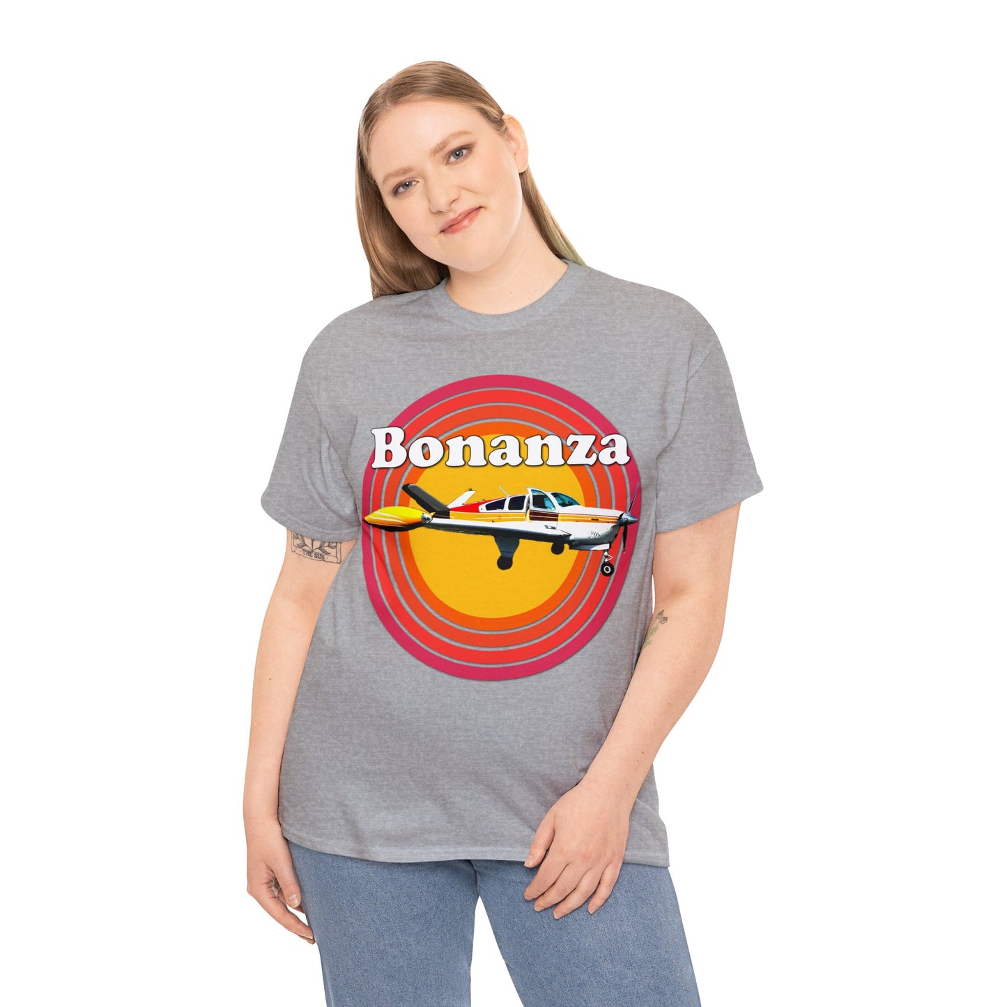 Vintage Bonanza Airplane, 1970s Private Airplane, Turbo Prop Aircraft Heavy Cotton Tee