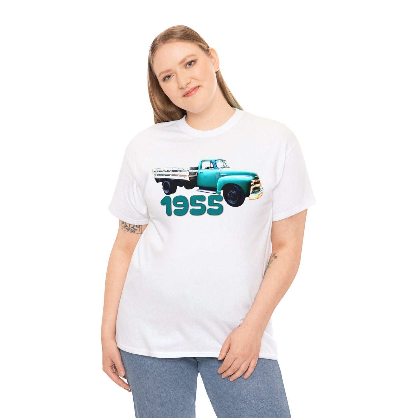 1955 Pickup Truck, Vintage Farm Truck, Retro Flat Bed Truck Heavy Cotton Tee