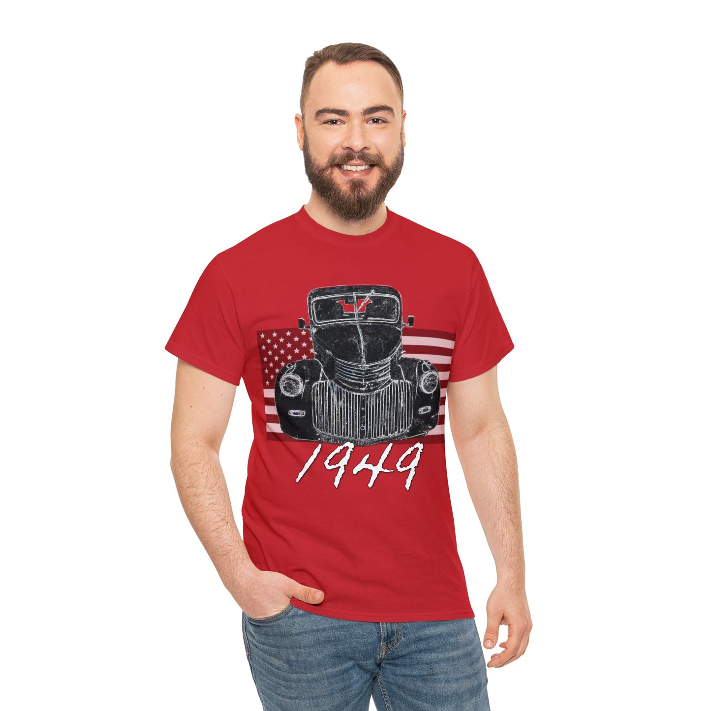 Vintage American 1940's Pickup Truck, Retro Pick Up Truck American Flag Heavy Cotton Tee