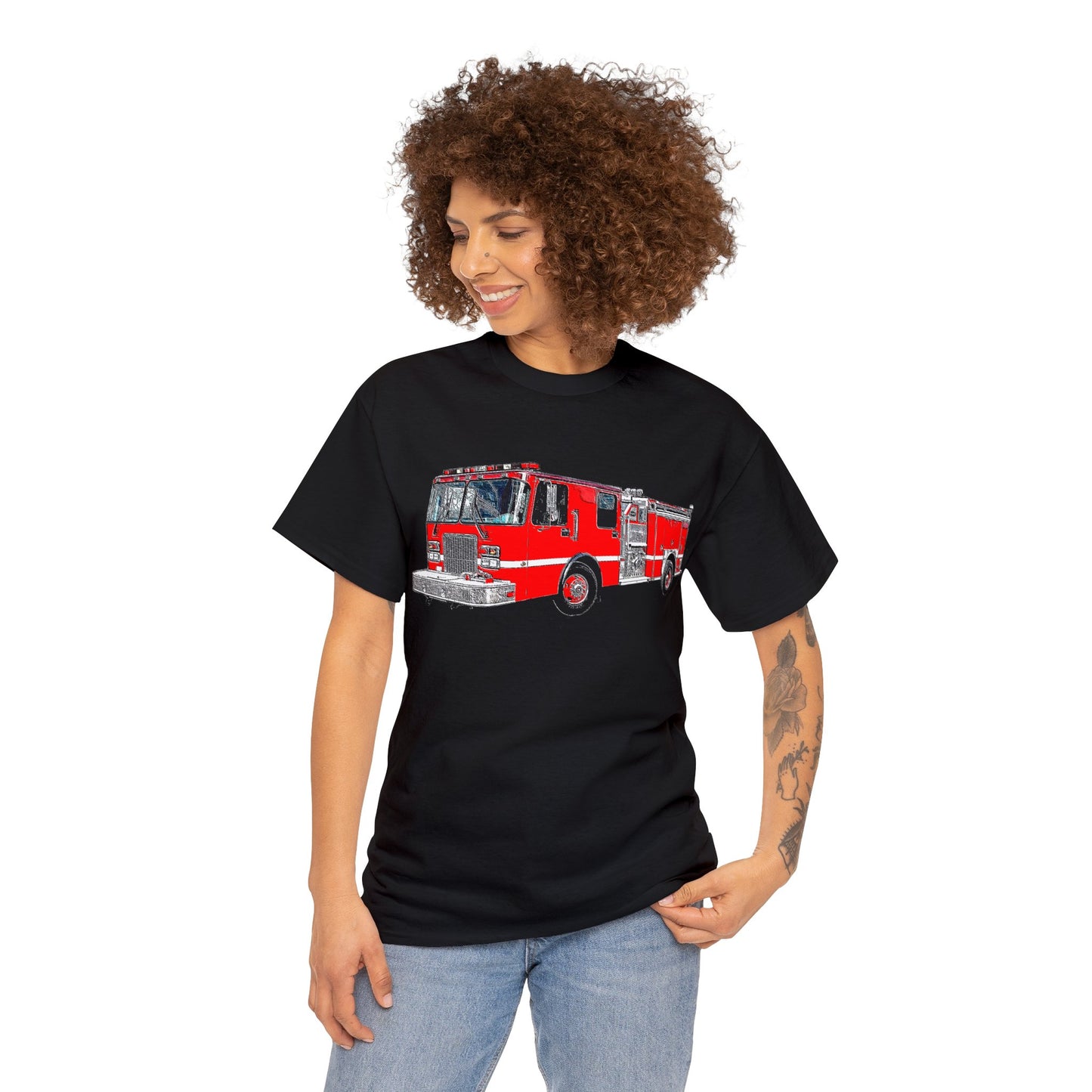 Fire Department, Fire Truck, Fire Department, Red Fire TruckHeavy Cotton Tee