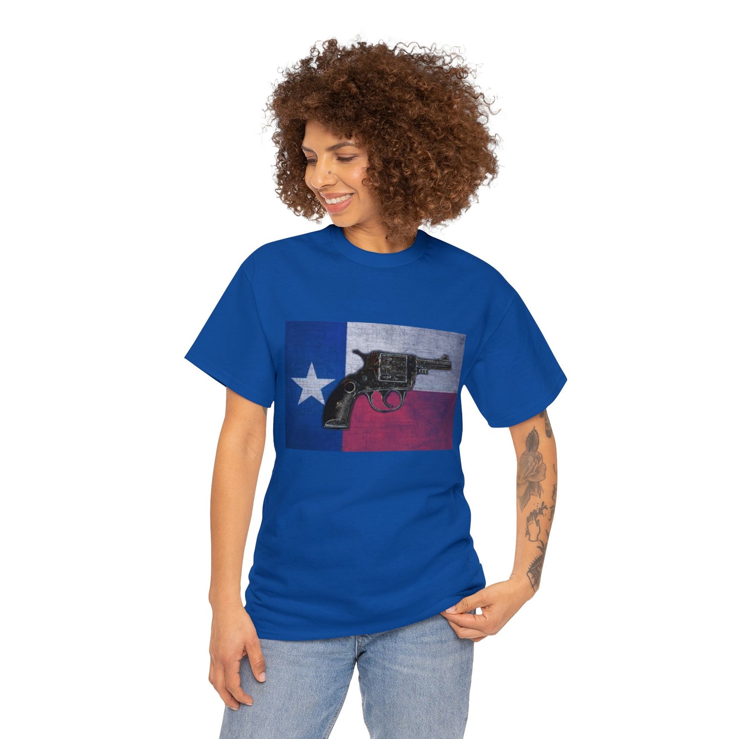 Vintage Pistol Revolver Texas Flag Heavy Cotton Tee