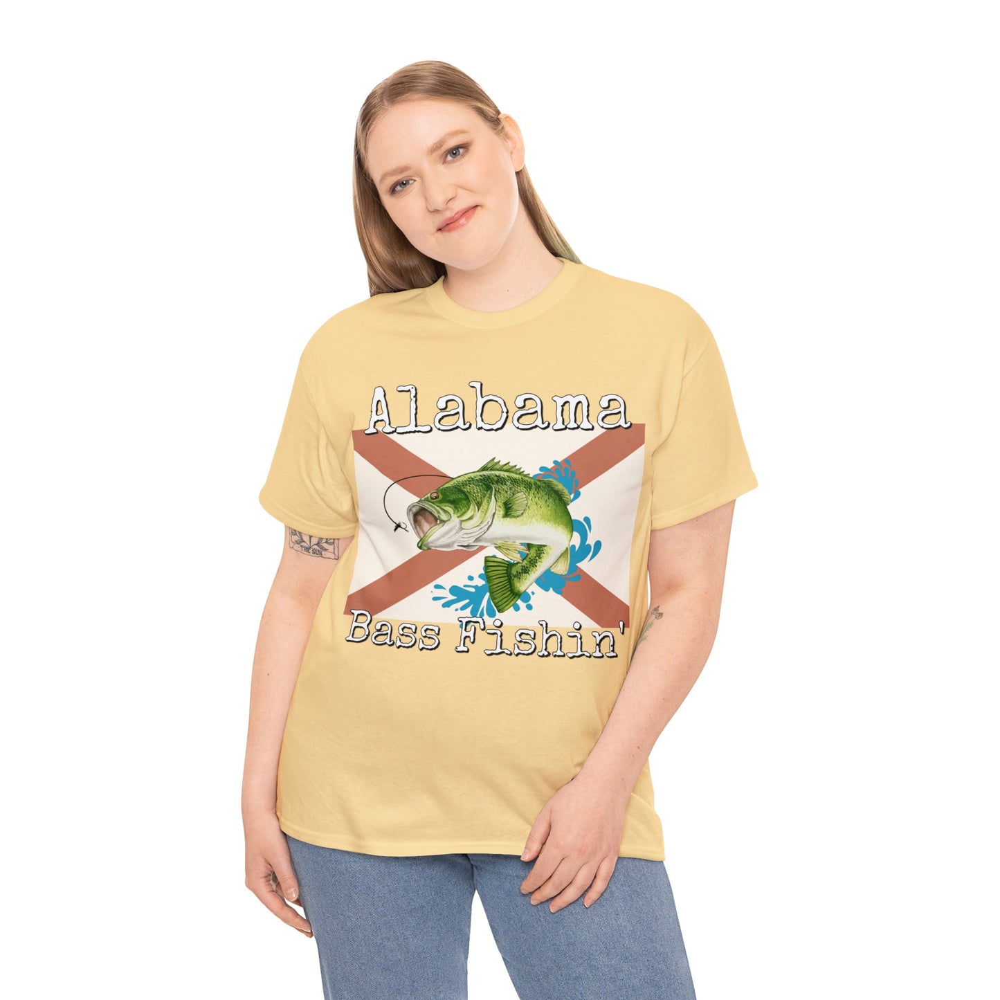 Vintage Retro Alabama Bass Fishing Heavy Cotton Tee
