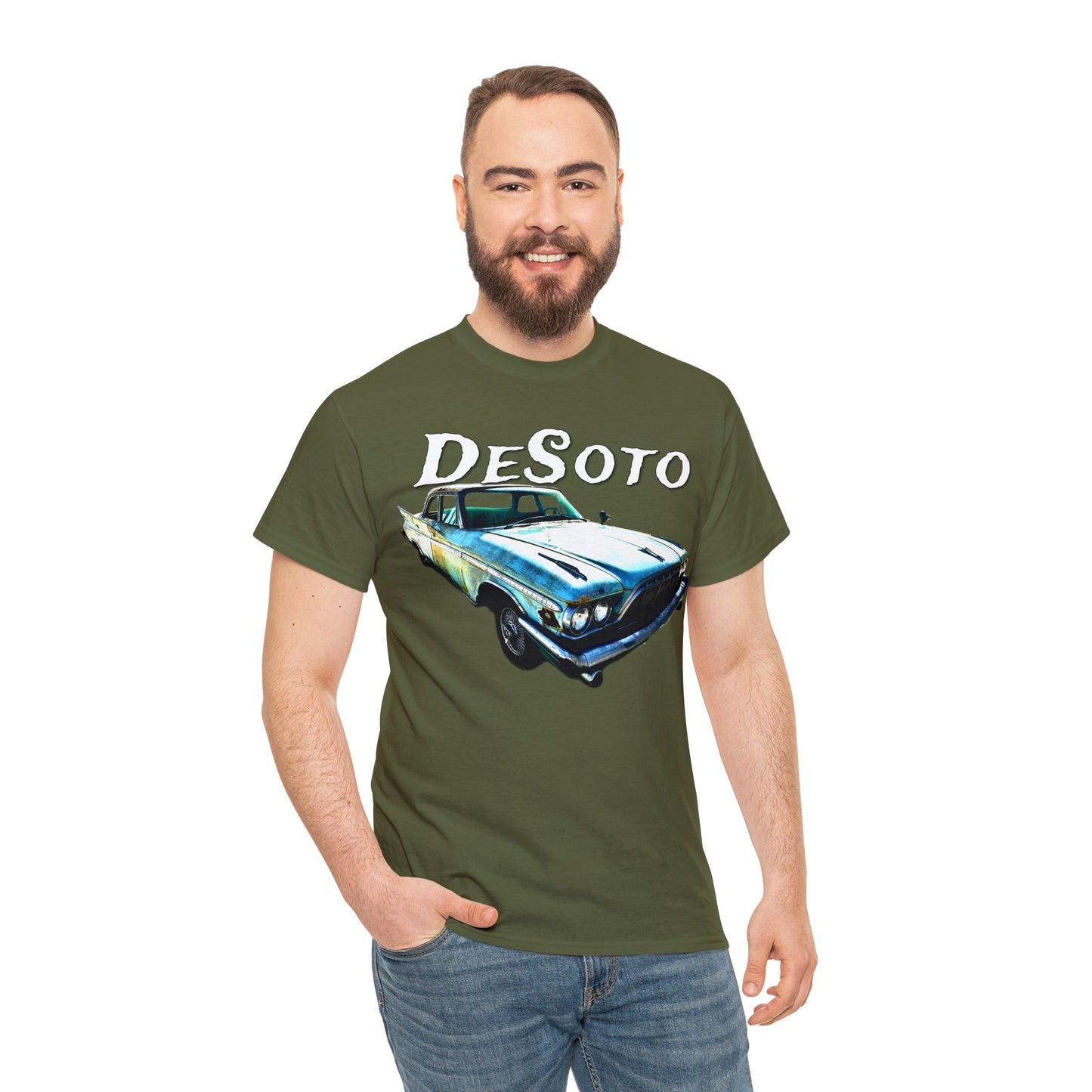 Vintage Desoto American Car, Vintage Antique Automobile Heavy Cotton Tee