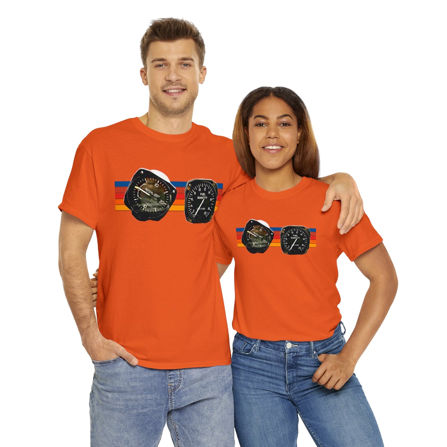Aircraft Cockpit Instruments, Fuel Gauge, Vertical Speed Gauge, Private Plane Heavy Cotton Tee