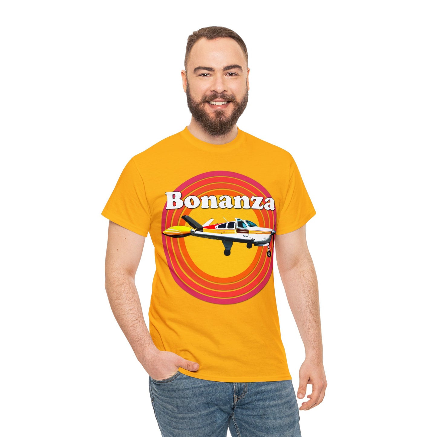 Vintage Bonanza Airplane, 1970s Private Airplane, Turbo Prop Aircraft Heavy Cotton Tee