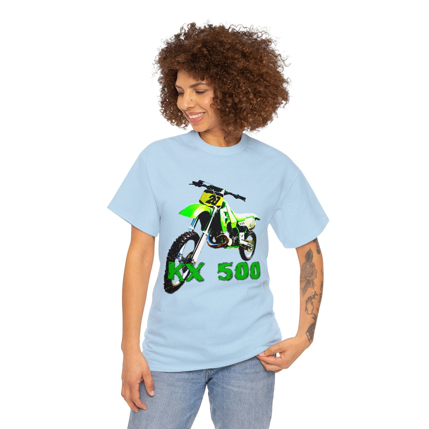 KX 500 Motocross, Vintage Dirt Bike, Green Dirt Bike, Motocross Heavy Cotton Tee