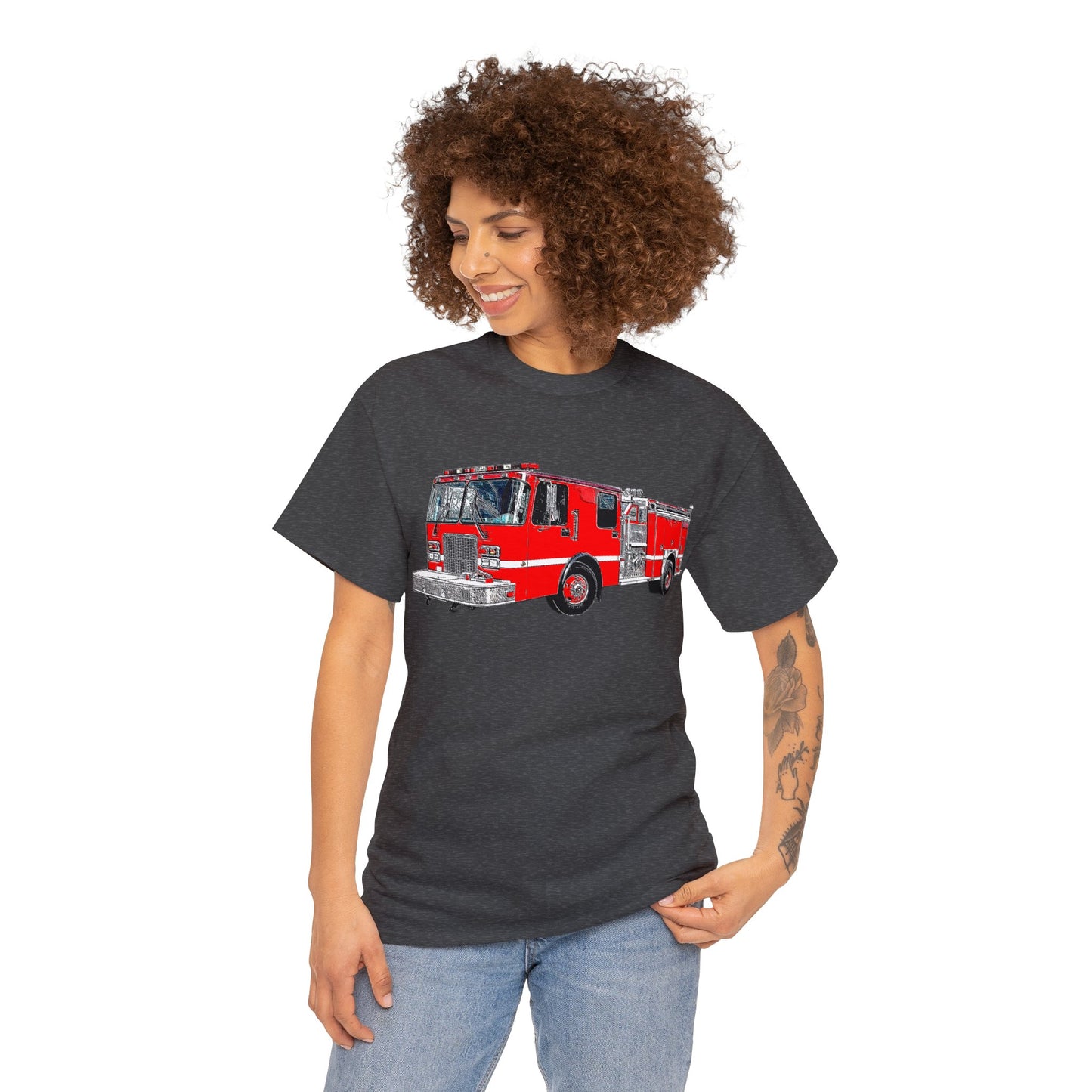 Fire Department, Fire Truck, Fire Department, Red Fire TruckHeavy Cotton Tee