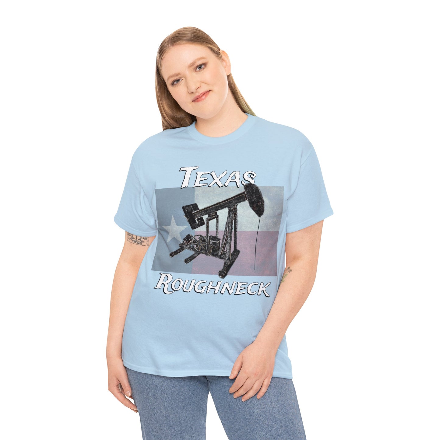 Texas Oil Worker, Rough Neck, Pump Jack Heavy Cotton Tee