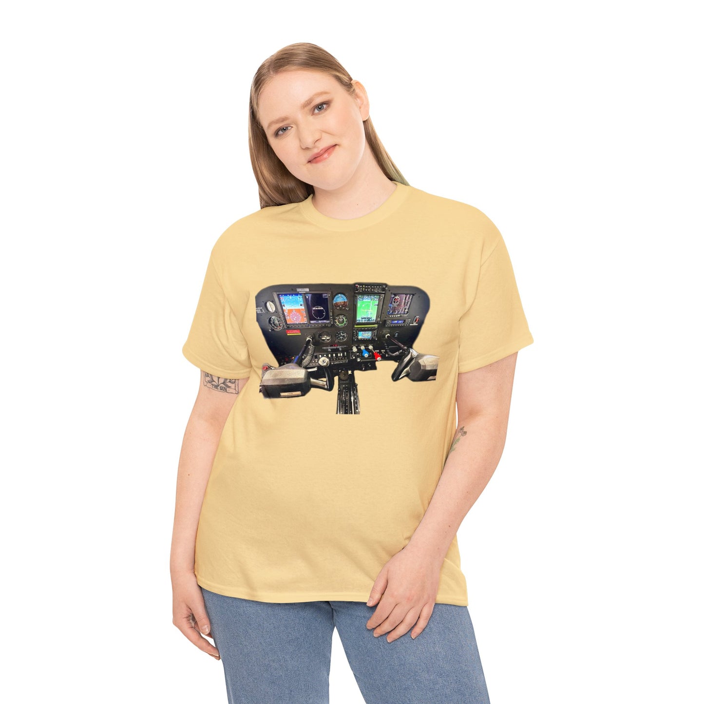 Airplane Cockpit, Private Plane Cock Pit, Plane Instruments Heavy Cotton Tee
