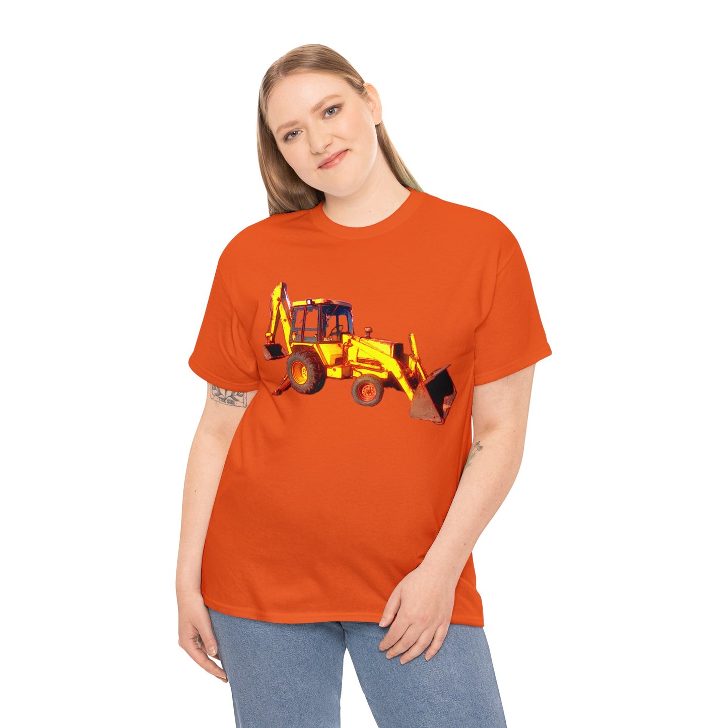 Back Hoe, Tractor, Bulldozer, Excavator, Construction, Under Construction Heavy Cotton Tee