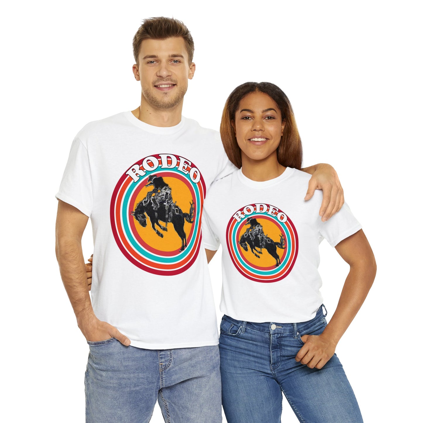 Rodeo, Bronco Rider, Bronc Buster, Cowboy Rider, Horse Rider, Wild Horse Heavy Cotton Tee
