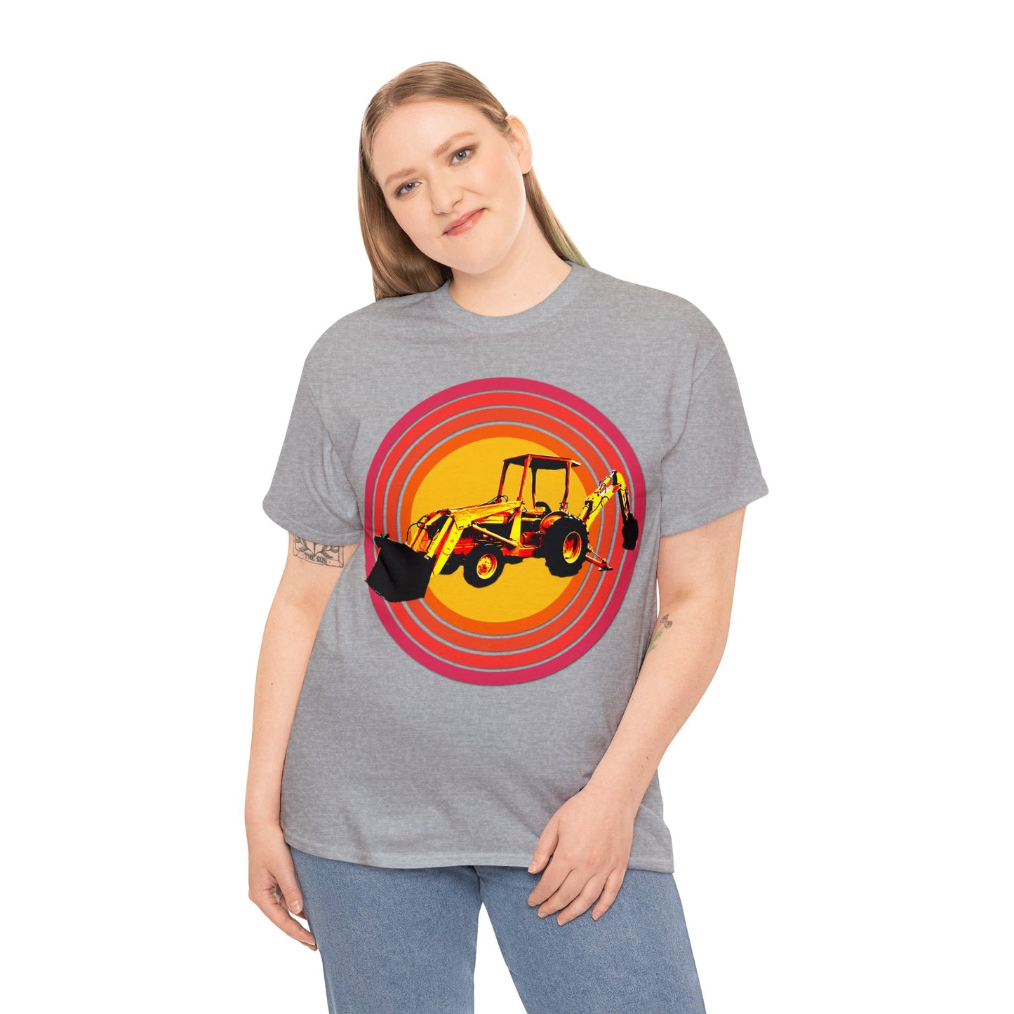 Back Hoe, Tractor, Bulldozer, Excavator, Construction, Under Construction Heavy Cotton Tee