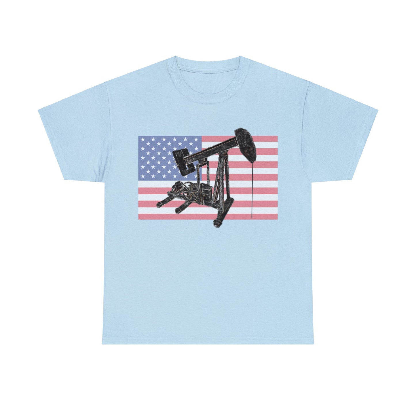 American Oil Worker Pump Jack USA Flag Heavy Cotton Tee