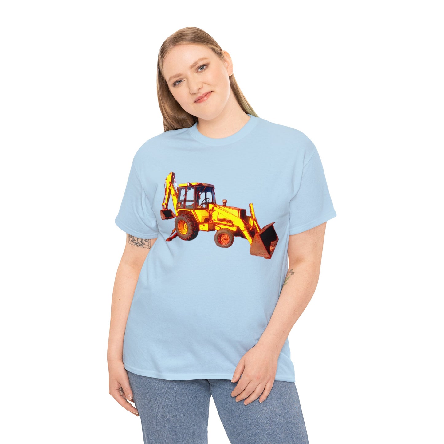 Back Hoe, Tractor, Bulldozer, Excavator, Construction, Under Construction Heavy Cotton Tee