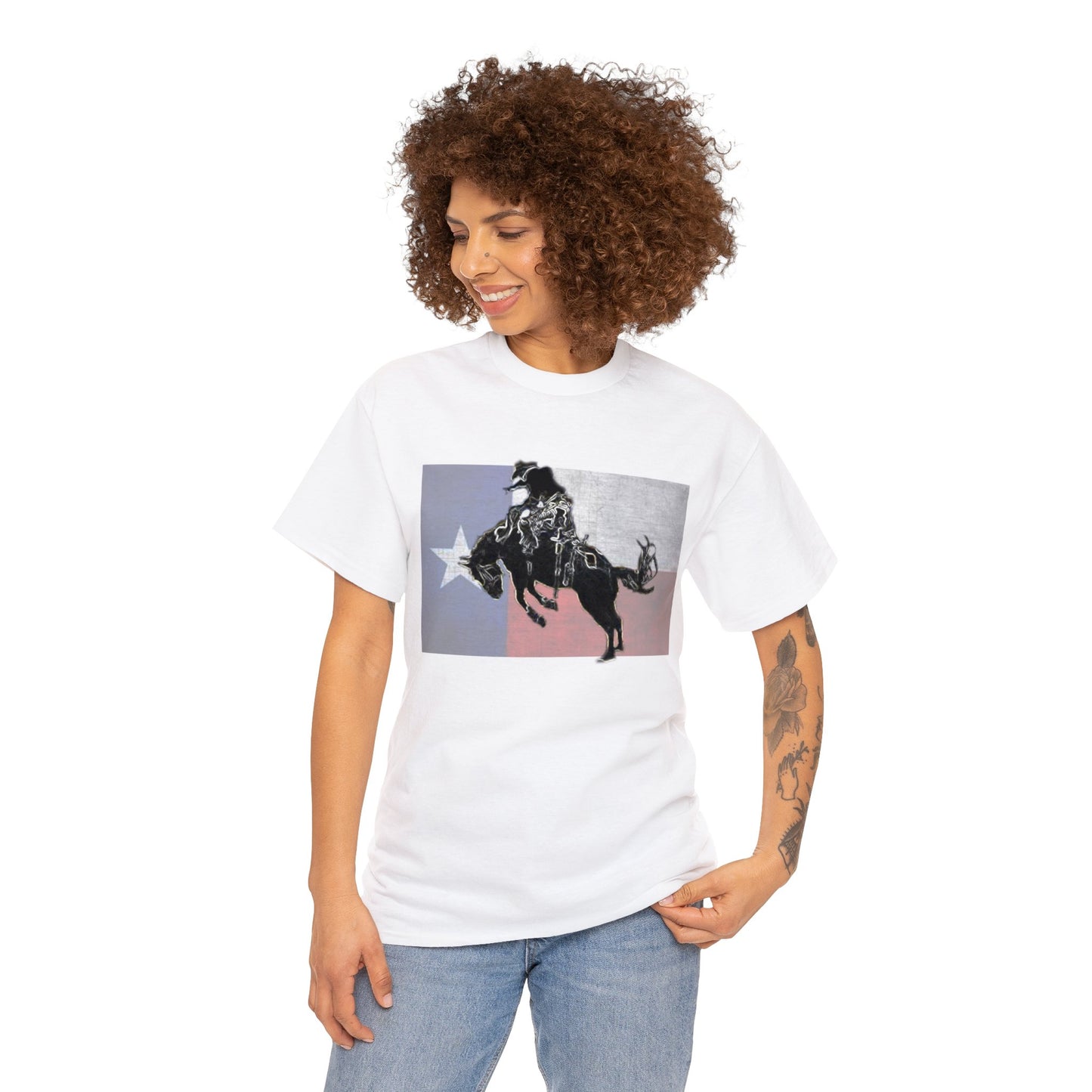 Rodeo, Bronco Rider, Bronc Buster, Cowboy Rider, Horse Rider, Wild Horse Heavy Cotton Tee