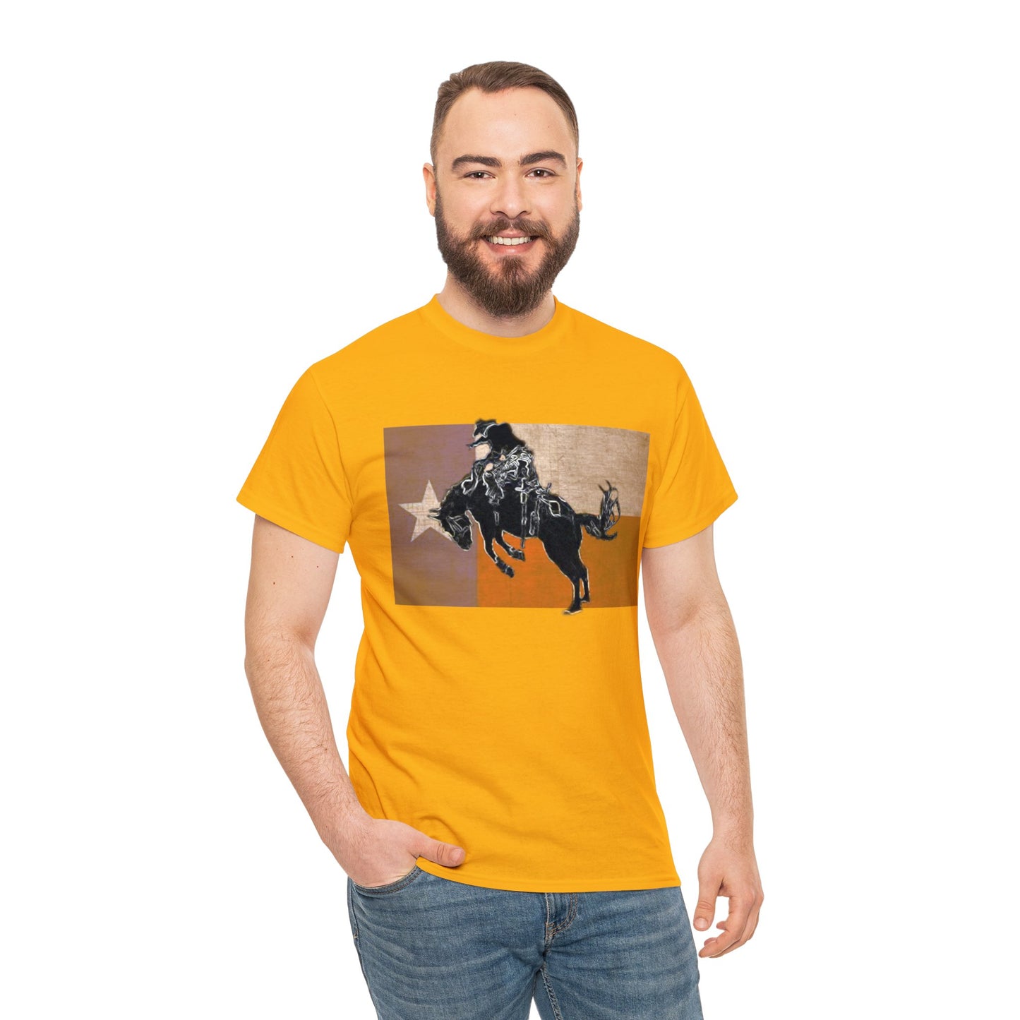 Rodeo, Bronco Rider, Bronc Buster, Cowboy Rider, Horse Rider, Wild Horse Heavy Cotton Tee