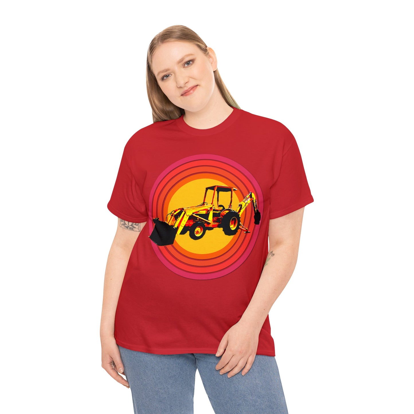 Back Hoe, Tractor, Bulldozer, Excavator, Construction, Under Construction Heavy Cotton Tee