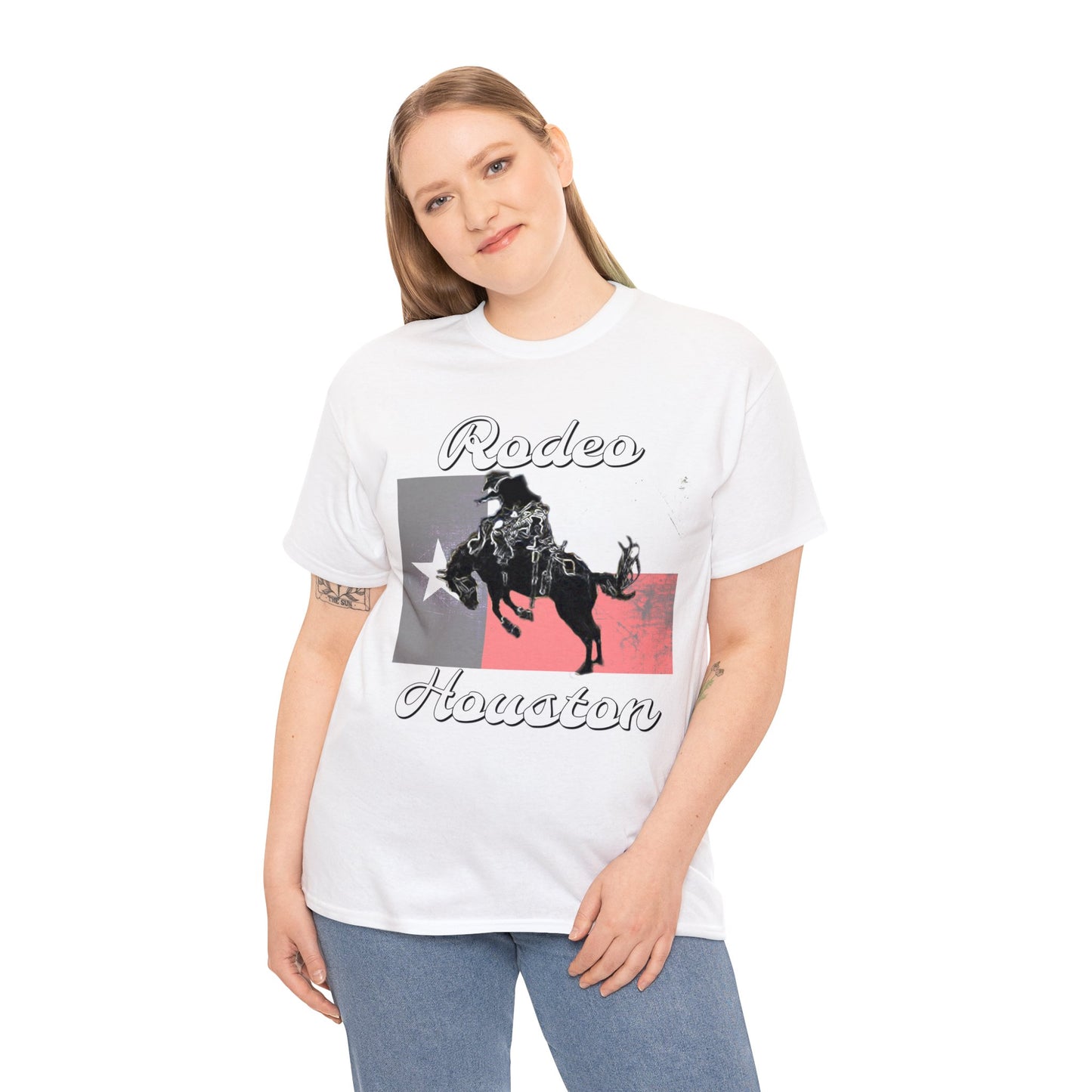 Vintage Rodeo Houston Texas Flag Bronc Buster Heavy Cotton Tee