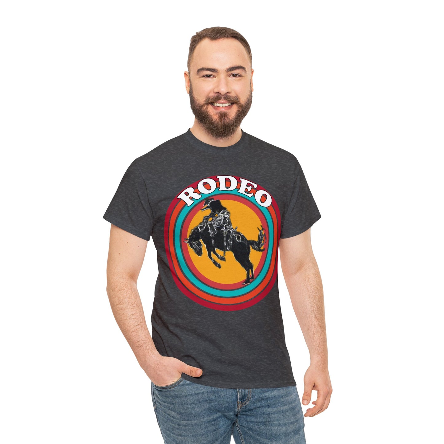 Rodeo, Bronco Rider, Bronc Buster, Cowboy Rider, Horse Rider, Wild Horse Heavy Cotton Tee