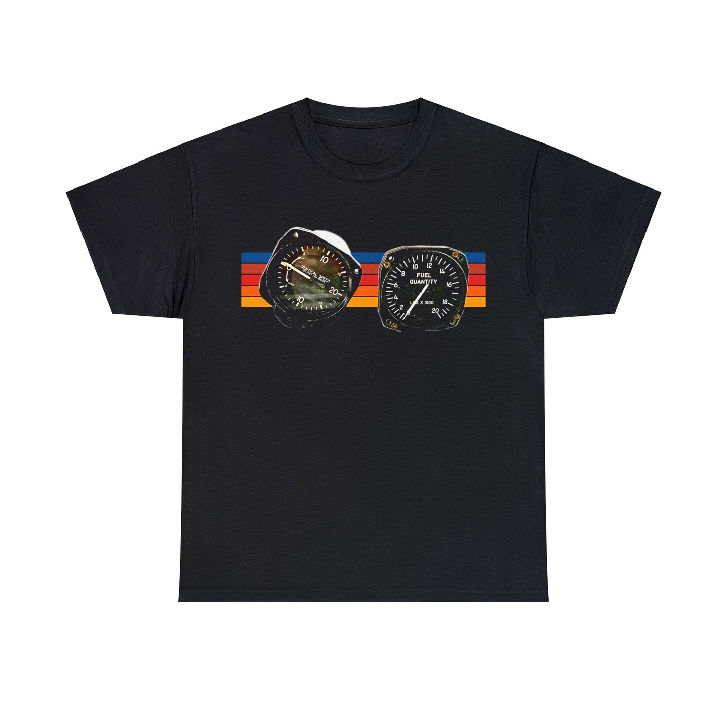 Aircraft Cockpit Instruments, Fuel Gauge, Vertical Speed Gauge, Private Plane Heavy Cotton Tee