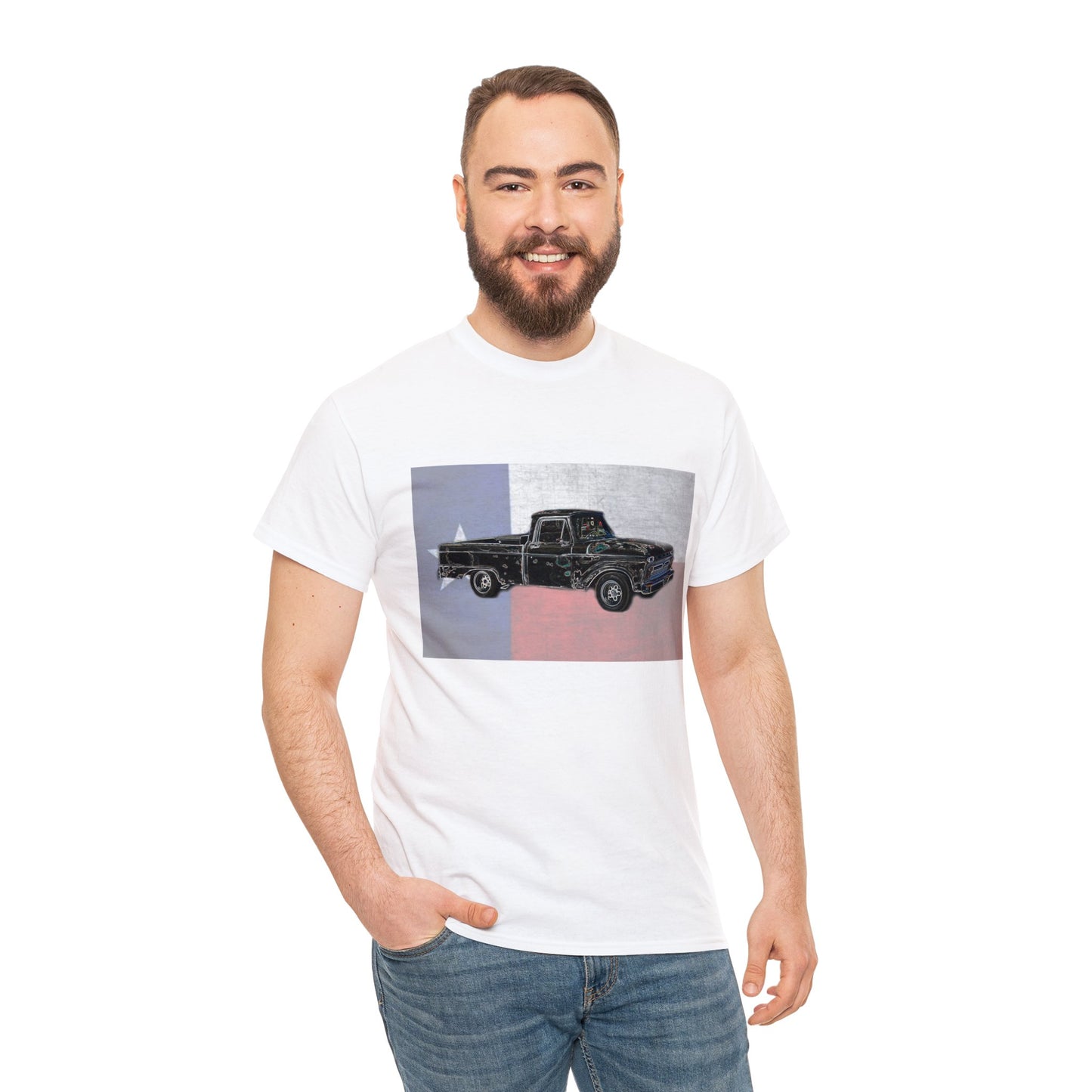 Vintage Texas Flag Pickup Truck Heavy Cotton Tee