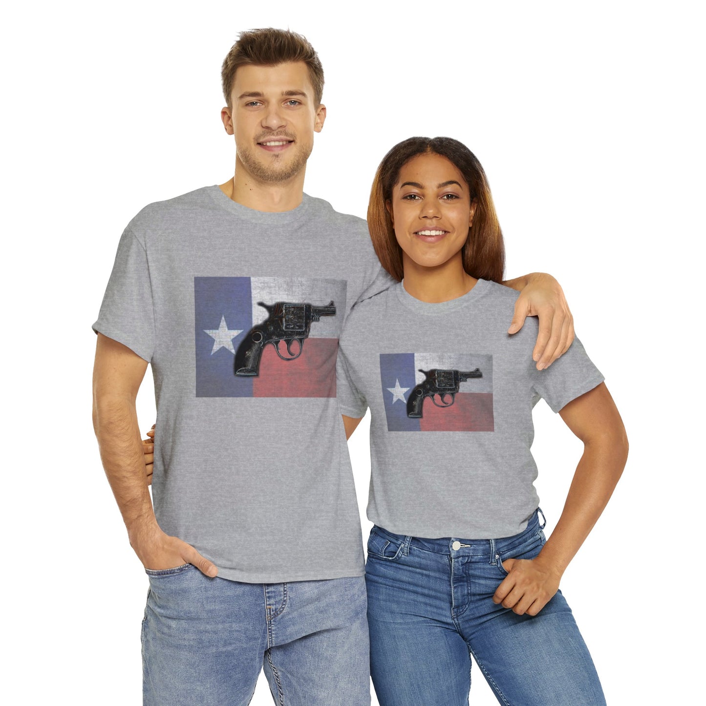 Vintage Pistol Revolver Texas Flag Heavy Cotton Tee
