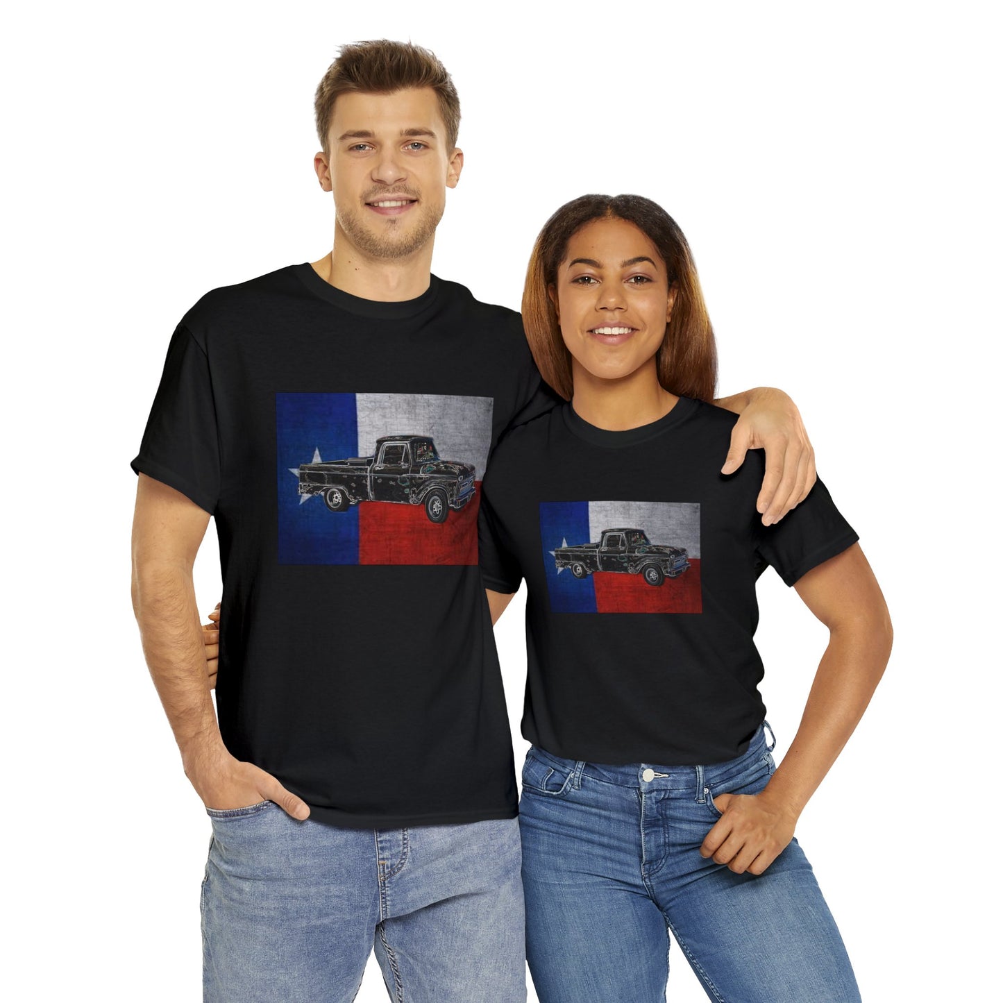 Vintage Texas Flag Pickup Truck Heavy Cotton Tee
