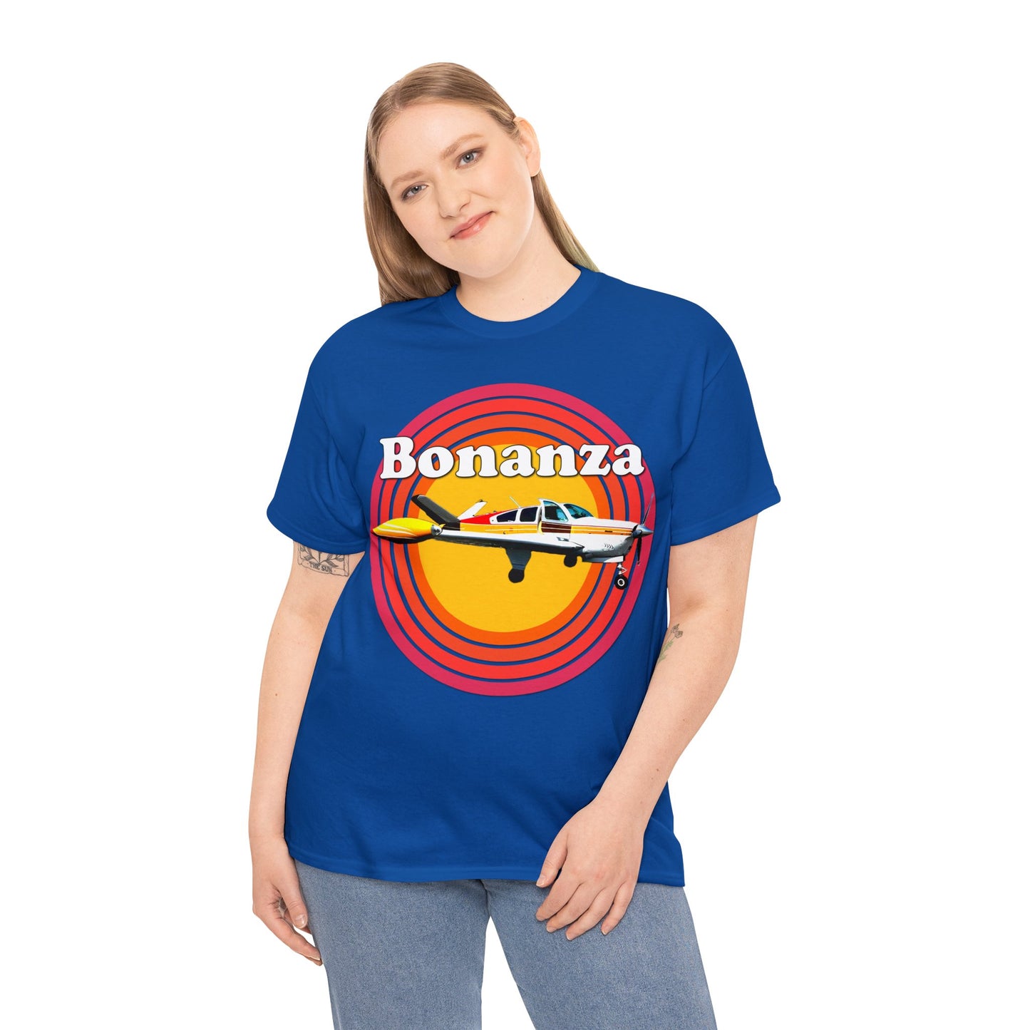 Vintage Bonanza Airplane, 1970s Private Airplane, Turbo Prop Aircraft Heavy Cotton Tee
