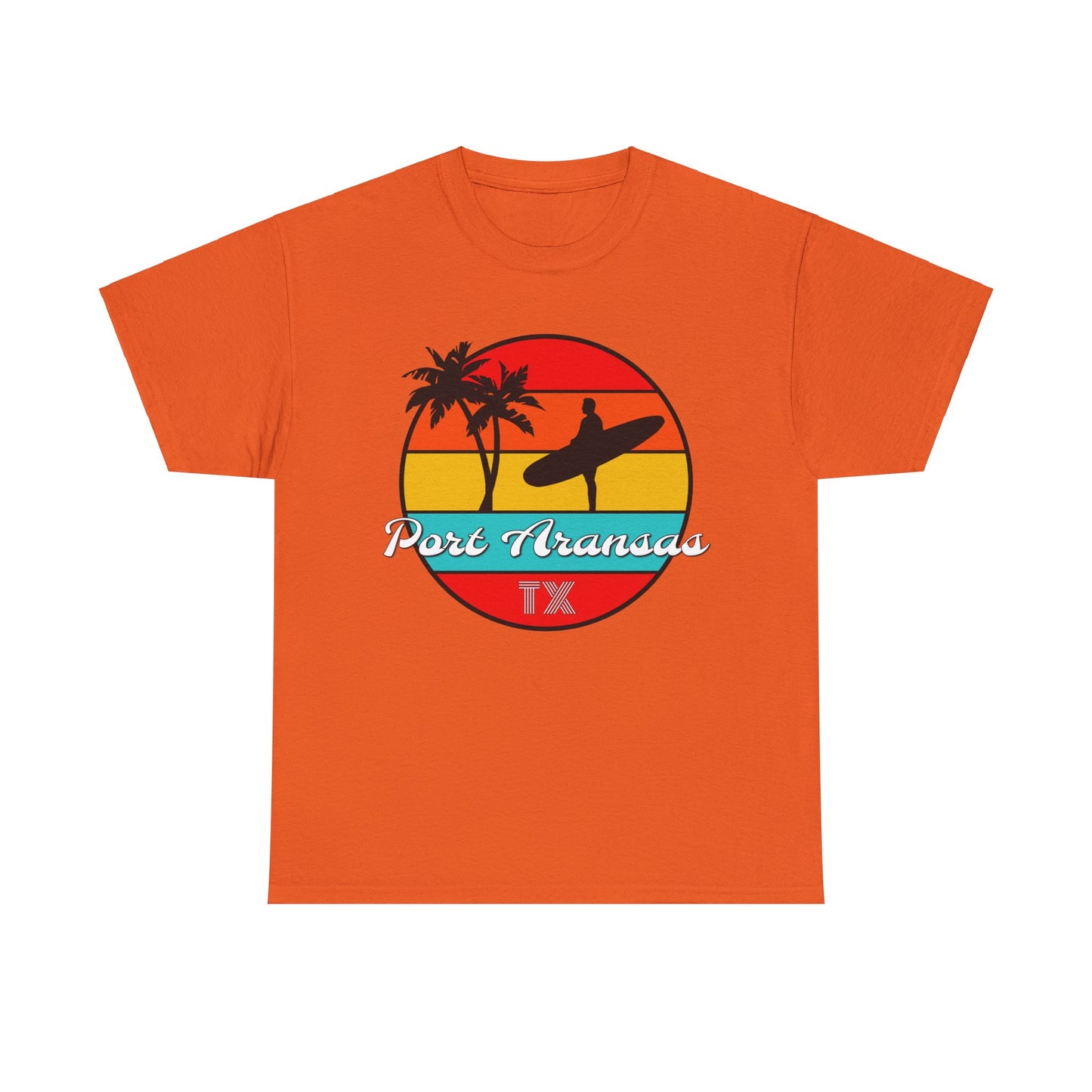 Port Aransas Texas, Port A Surfer, Palm Trees, Beach Vacation Heavy Cotton Tee