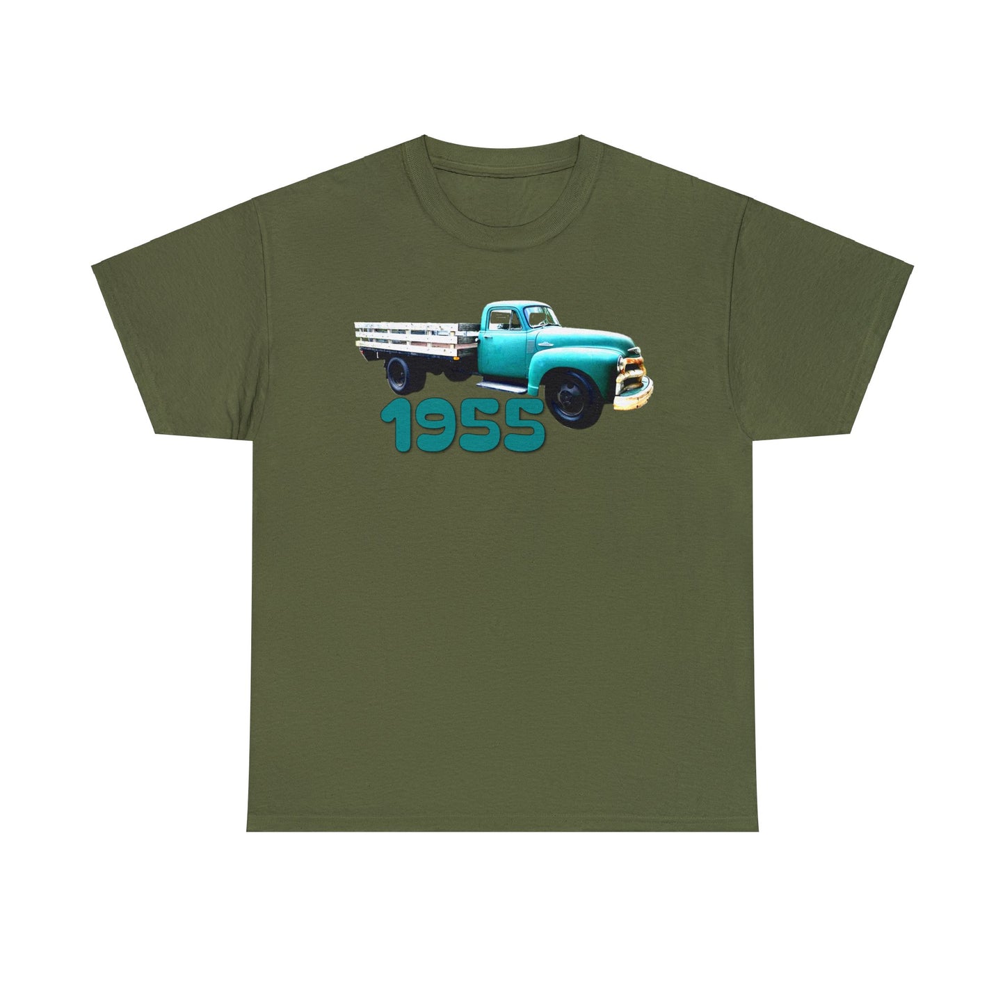 1955 Pickup Truck, Vintage Farm Truck, Retro Flat Bed Truck Heavy Cotton Tee
