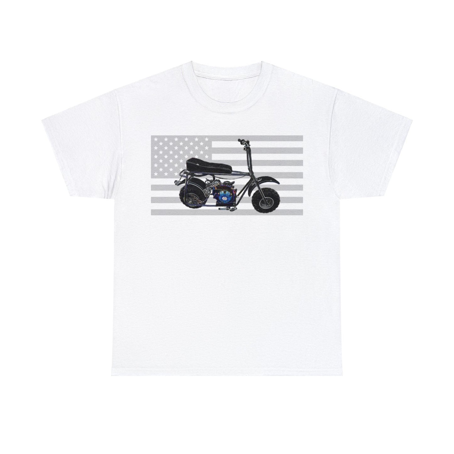 American Flag Vintage Mini Bike, Moped, Mini Motorcycle, Scooter Heavy Cotton Tee