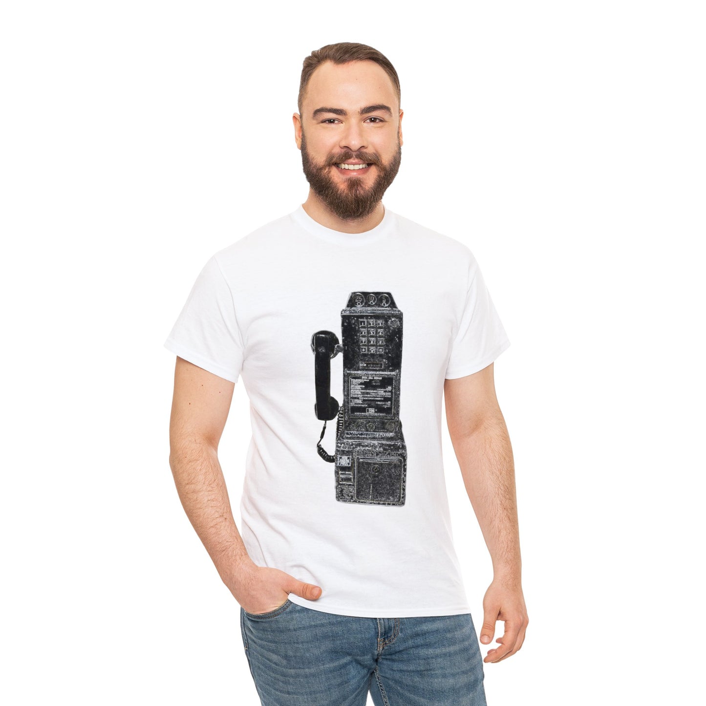 Vintage Retro Pay Phone Antique Telephone Phone Heavy Cotton Tee