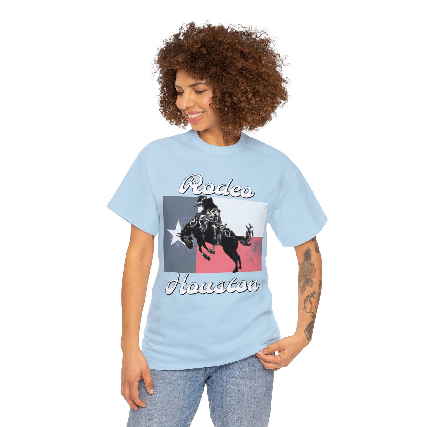 Vintage Rodeo Houston Texas Flag Bronc Buster Heavy Cotton Tee