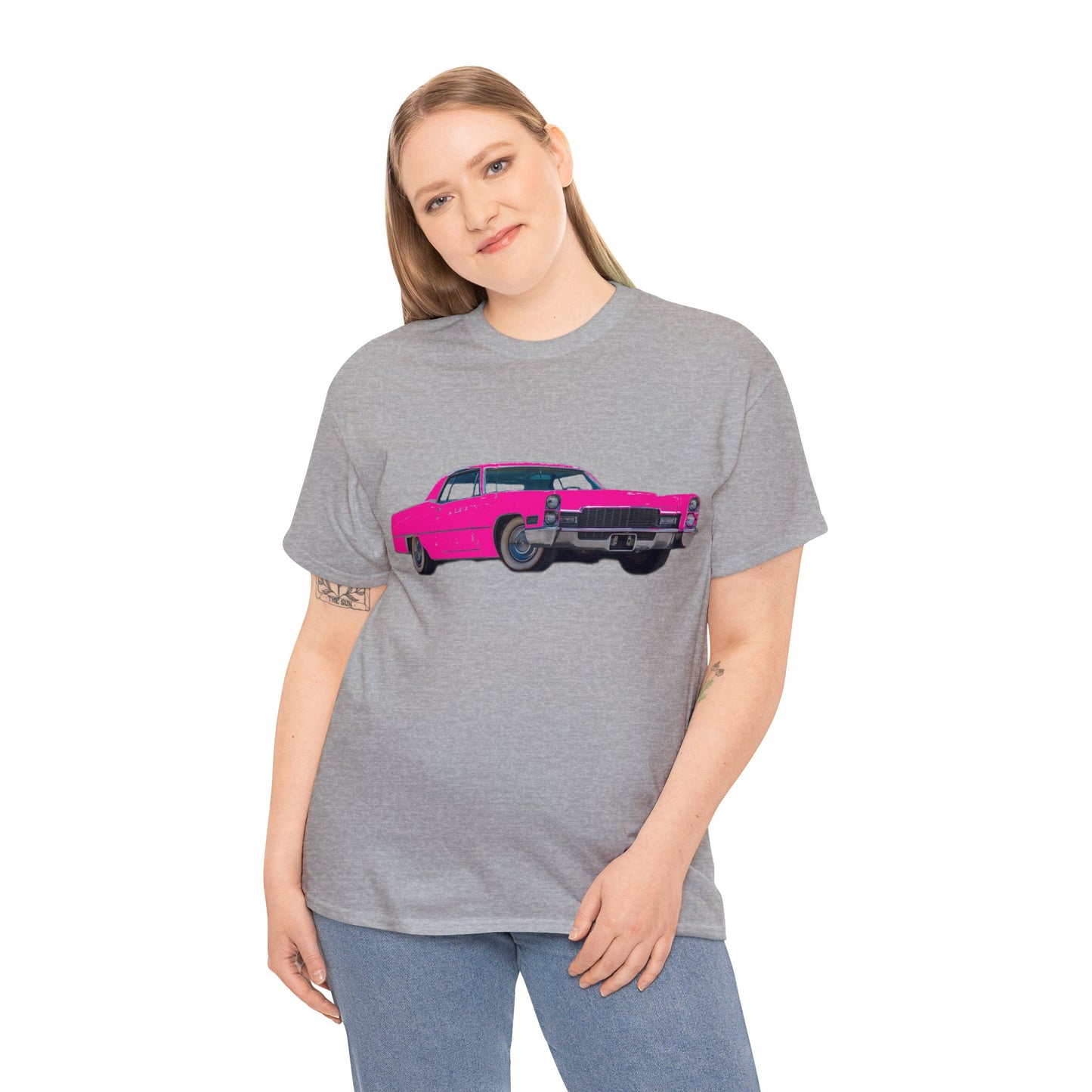 Pink Cadillac, Vintage Car, Caddy Daddy, Retro DeVille Heavy Cotton Tee