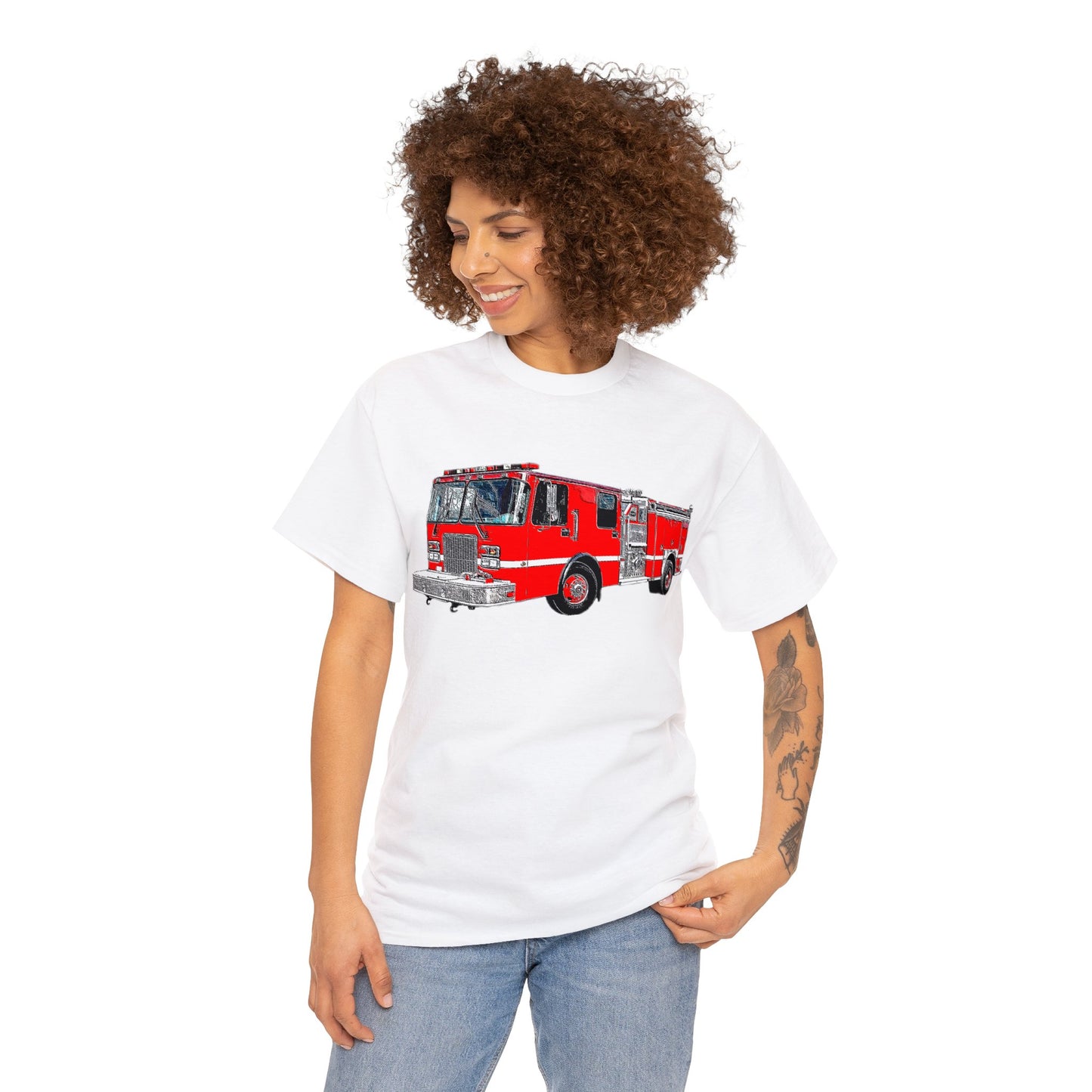 Fire Department, Fire Truck, Fire Department, Red Fire TruckHeavy Cotton Tee