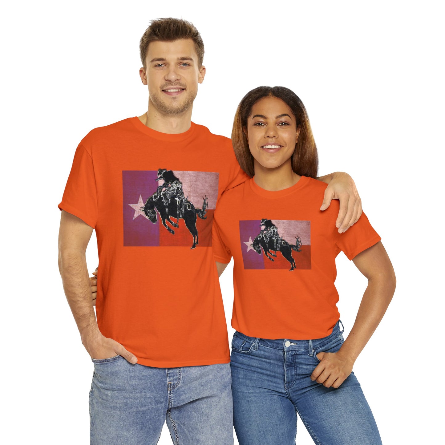 Rodeo, Bronco Rider, Bronc Buster, Cowboy Rider, Horse Rider, Wild Horse Heavy Cotton Tee