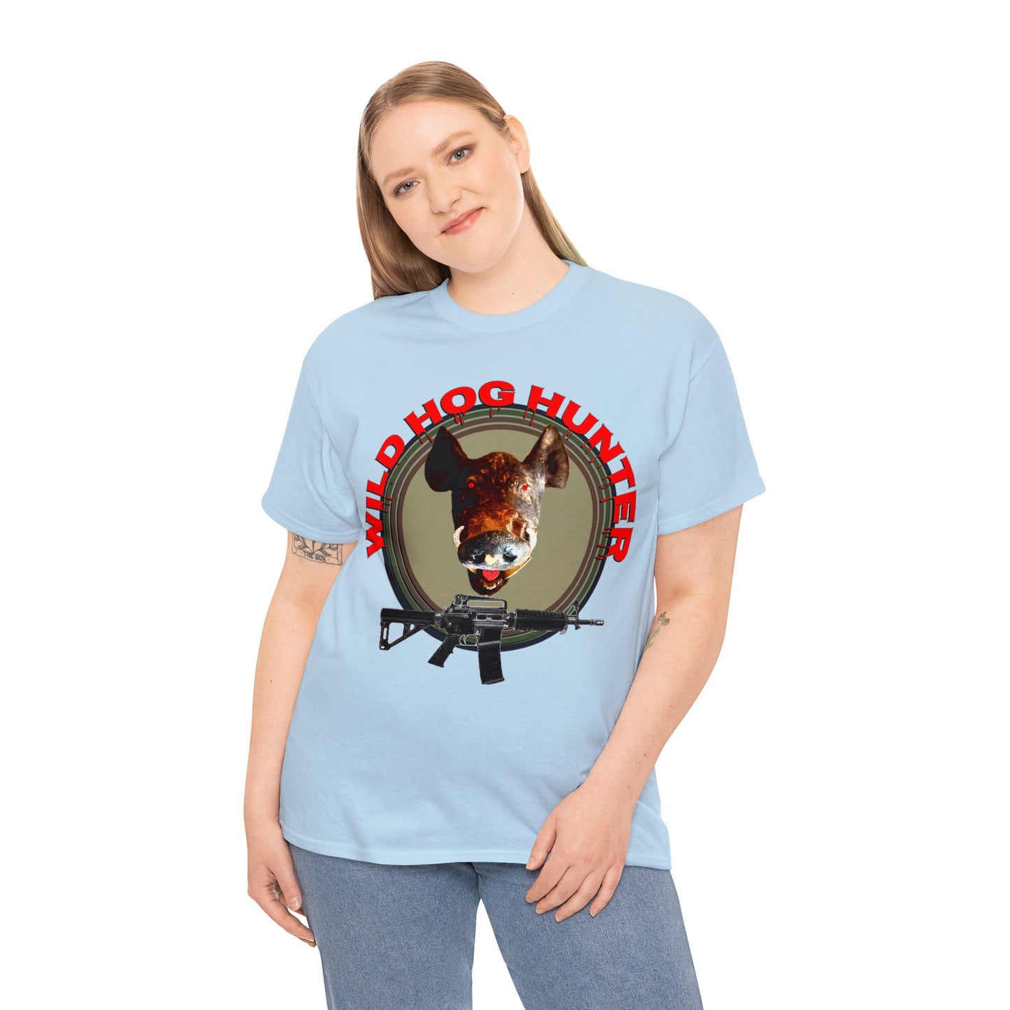 Wild Hog Hunter, Wild Hog, Hog Wild, Hog Boar Hunting Heavy Cotton Tee