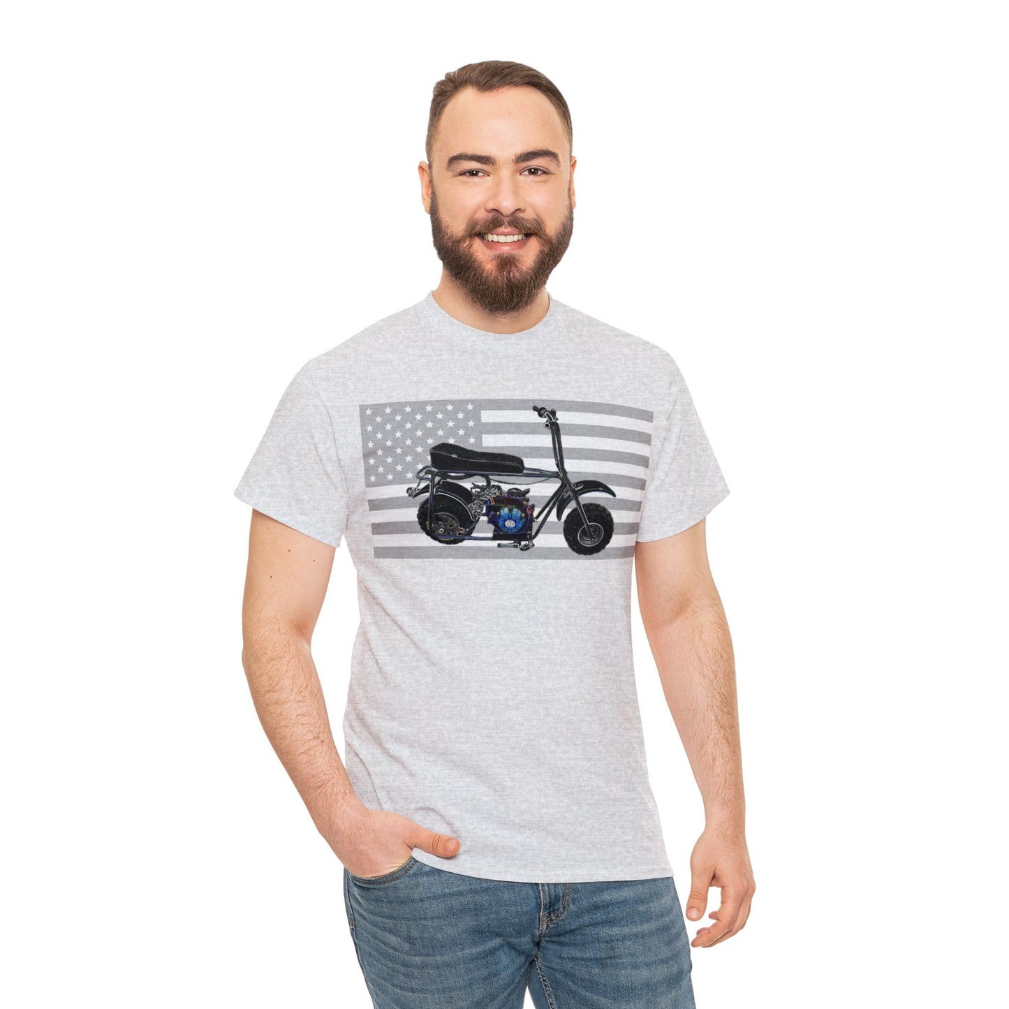 American Flag Vintage Mini Bike, Moped, Mini Motorcycle, Scooter Heavy Cotton Tee