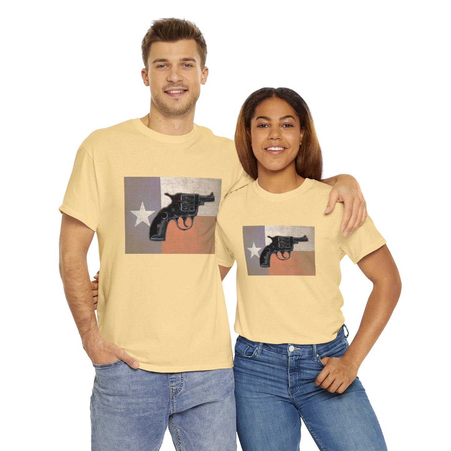 Vintage Pistol Revolver Texas Flag Heavy Cotton Tee