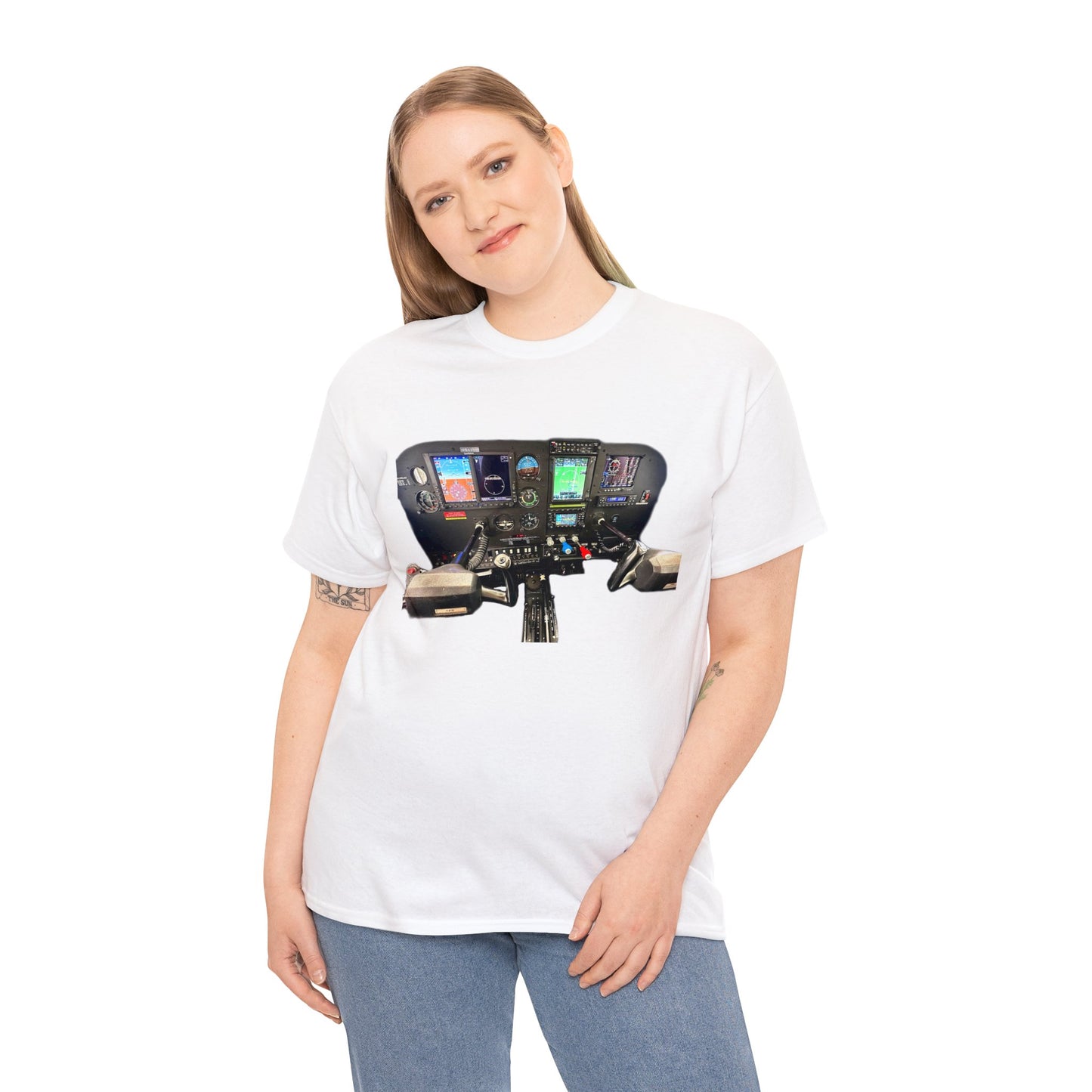 Airplane Cockpit, Private Plane Cock Pit, Plane Instruments Heavy Cotton Tee
