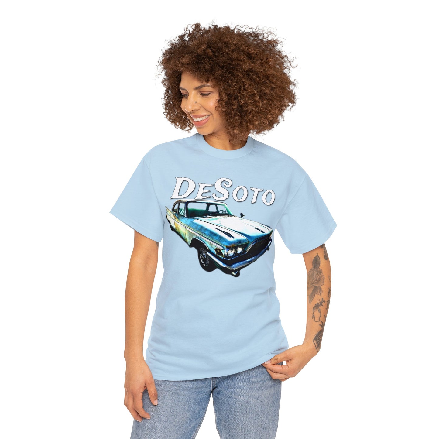 Vintage Desoto American Car, Vintage Antique Automobile Heavy Cotton Tee