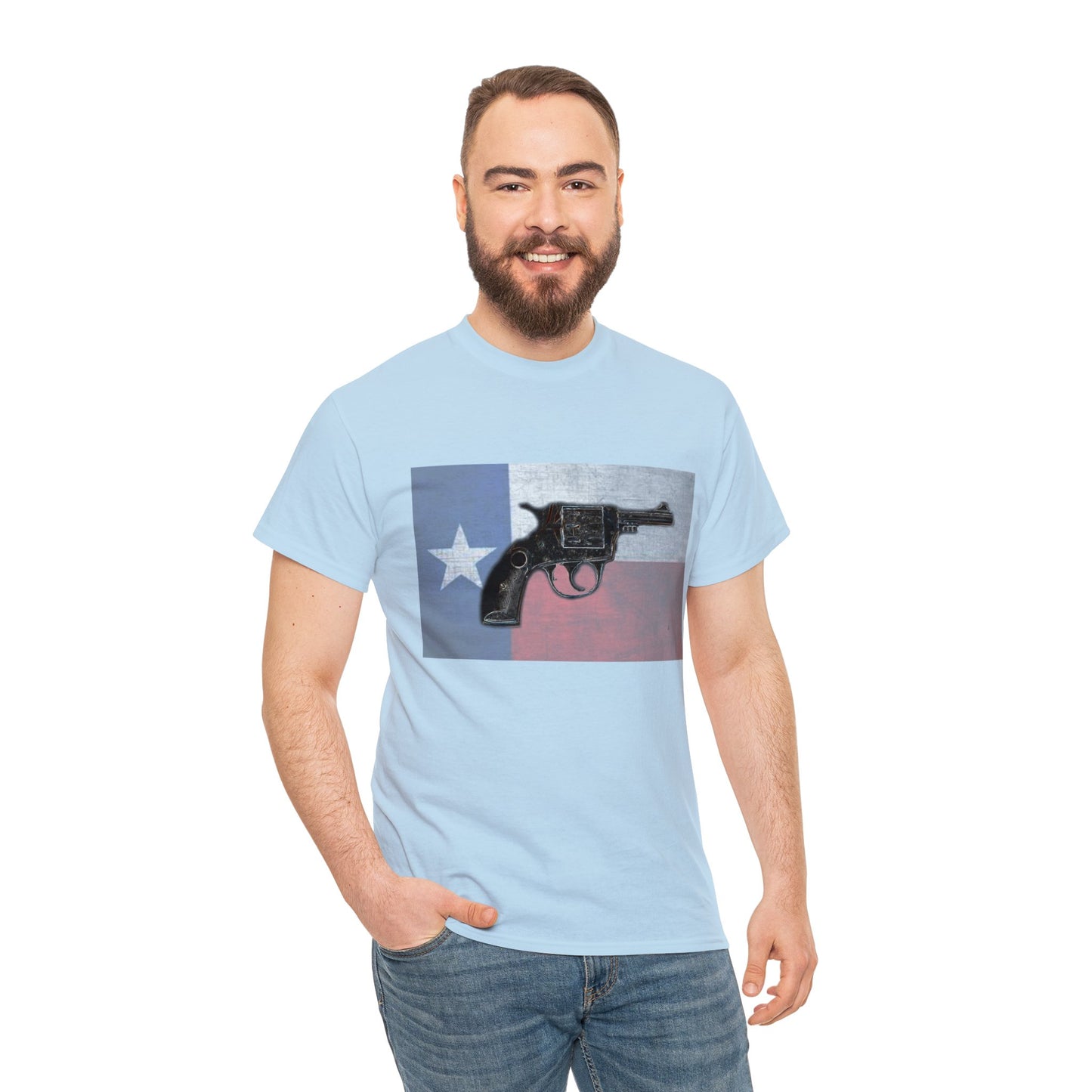 Vintage Pistol Revolver Texas Flag Heavy Cotton Tee