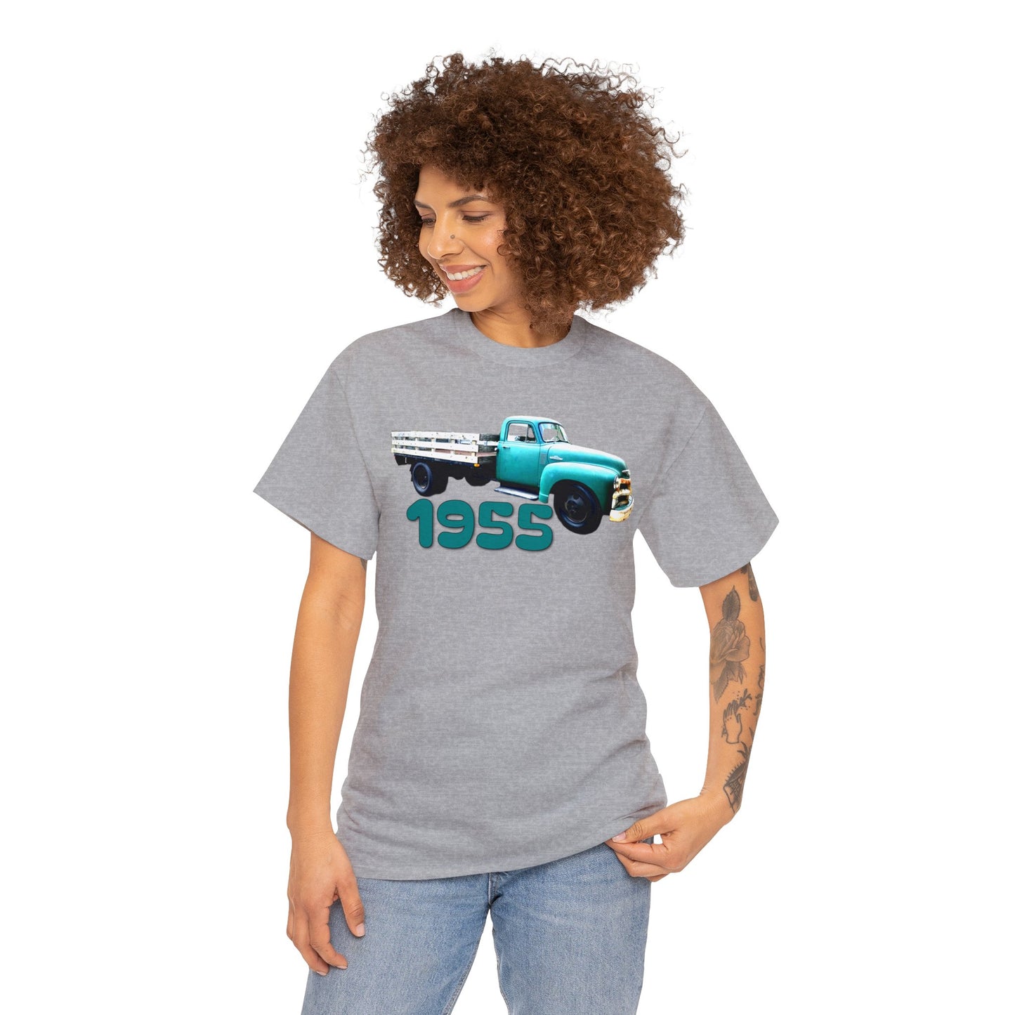 1955 Pickup Truck, Vintage Farm Truck, Retro Flat Bed Truck Heavy Cotton Tee