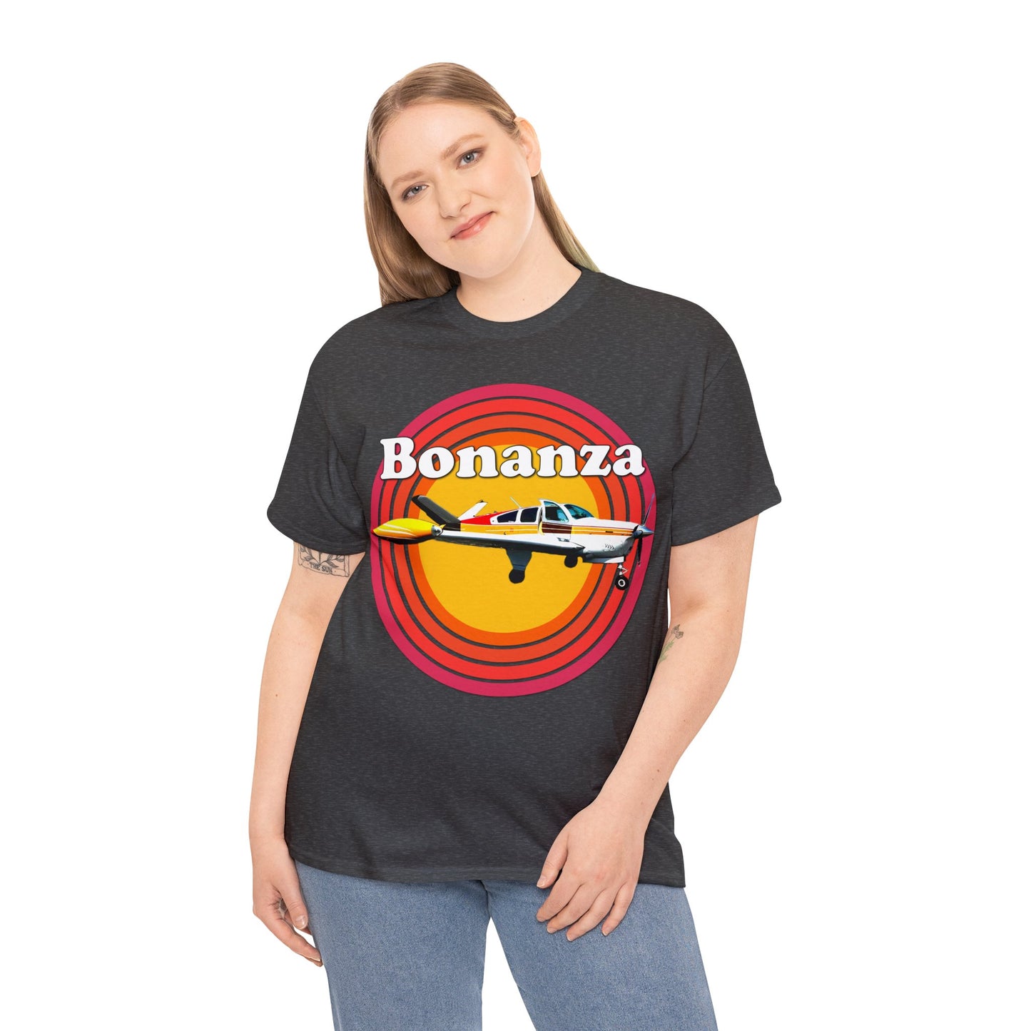 Vintage Bonanza Airplane, 1970s Private Airplane, Turbo Prop Aircraft Heavy Cotton Tee